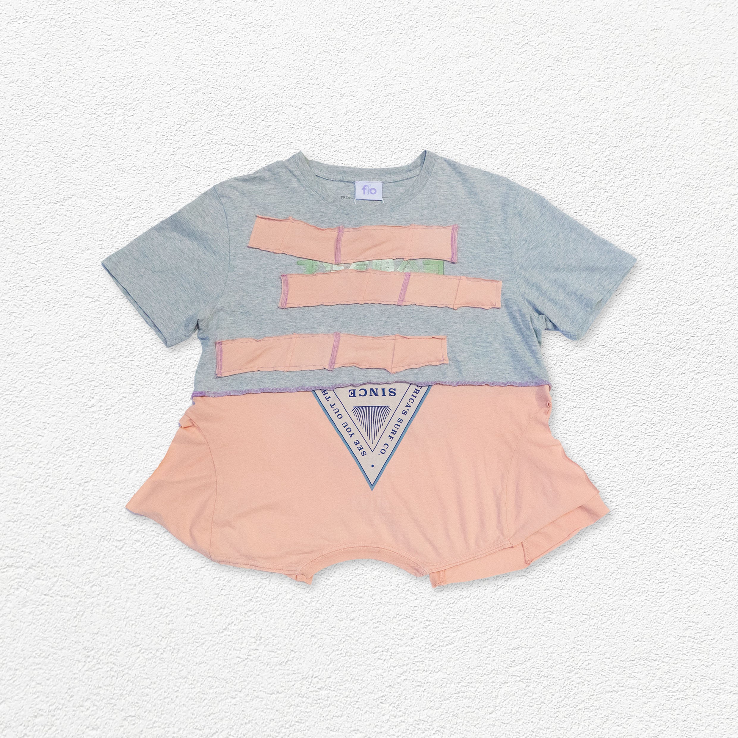 Reimagined upcycled tee - grey & peach