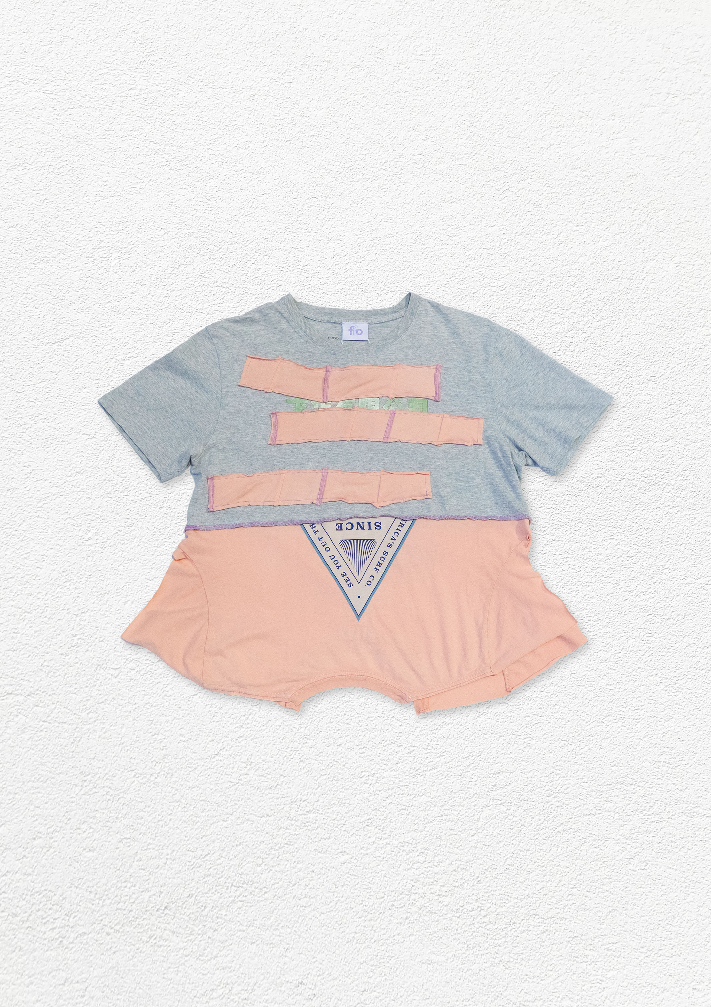 Reimagined upcycled tee - grey & peach