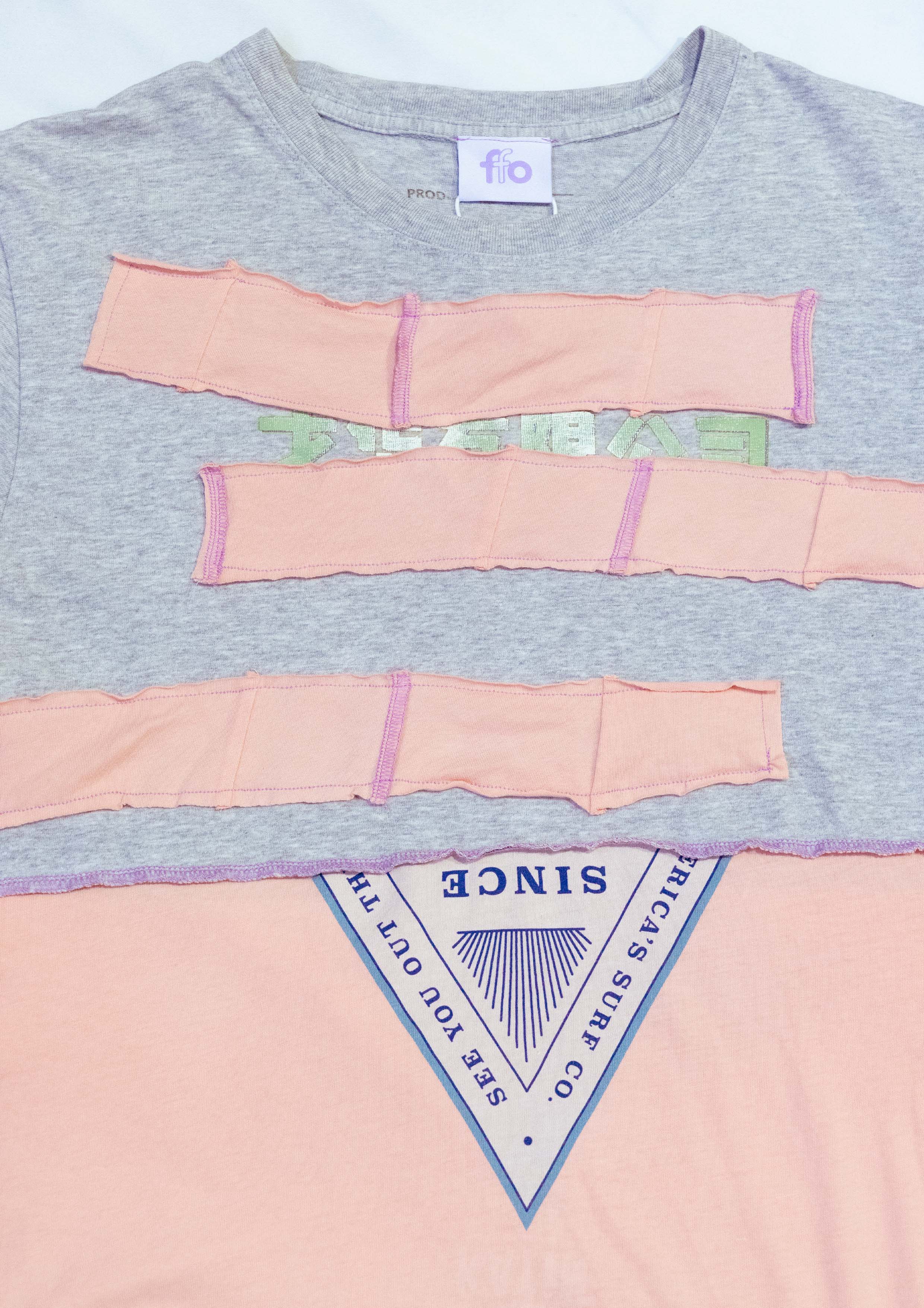 Reimagined upcycled tee - grey & peach