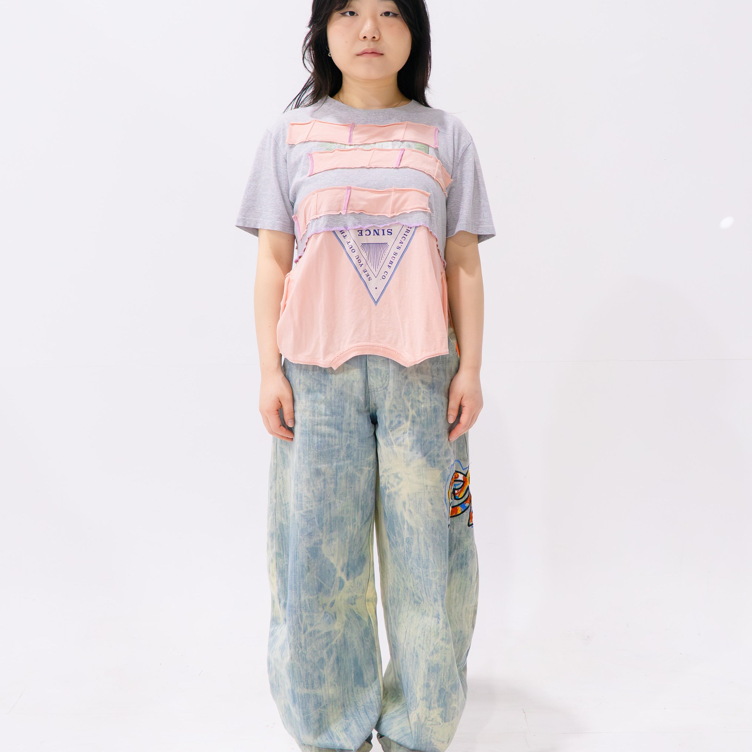 Reimagined upcycled tee - grey & peach