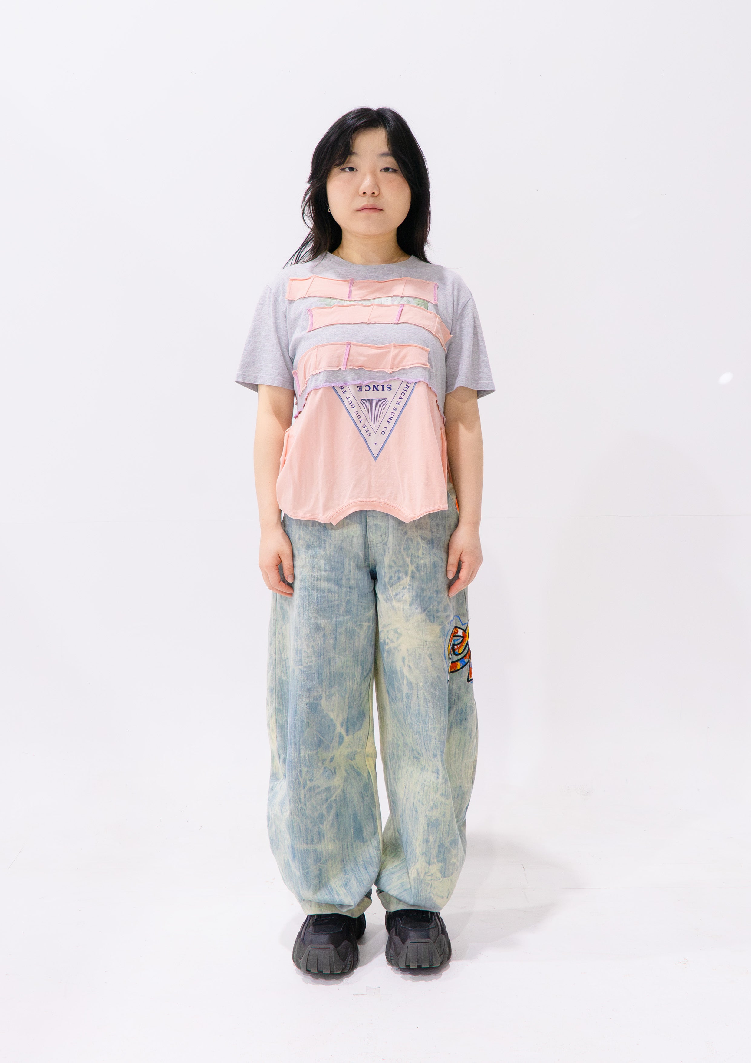 Reimagined upcycled tee - grey & peach
