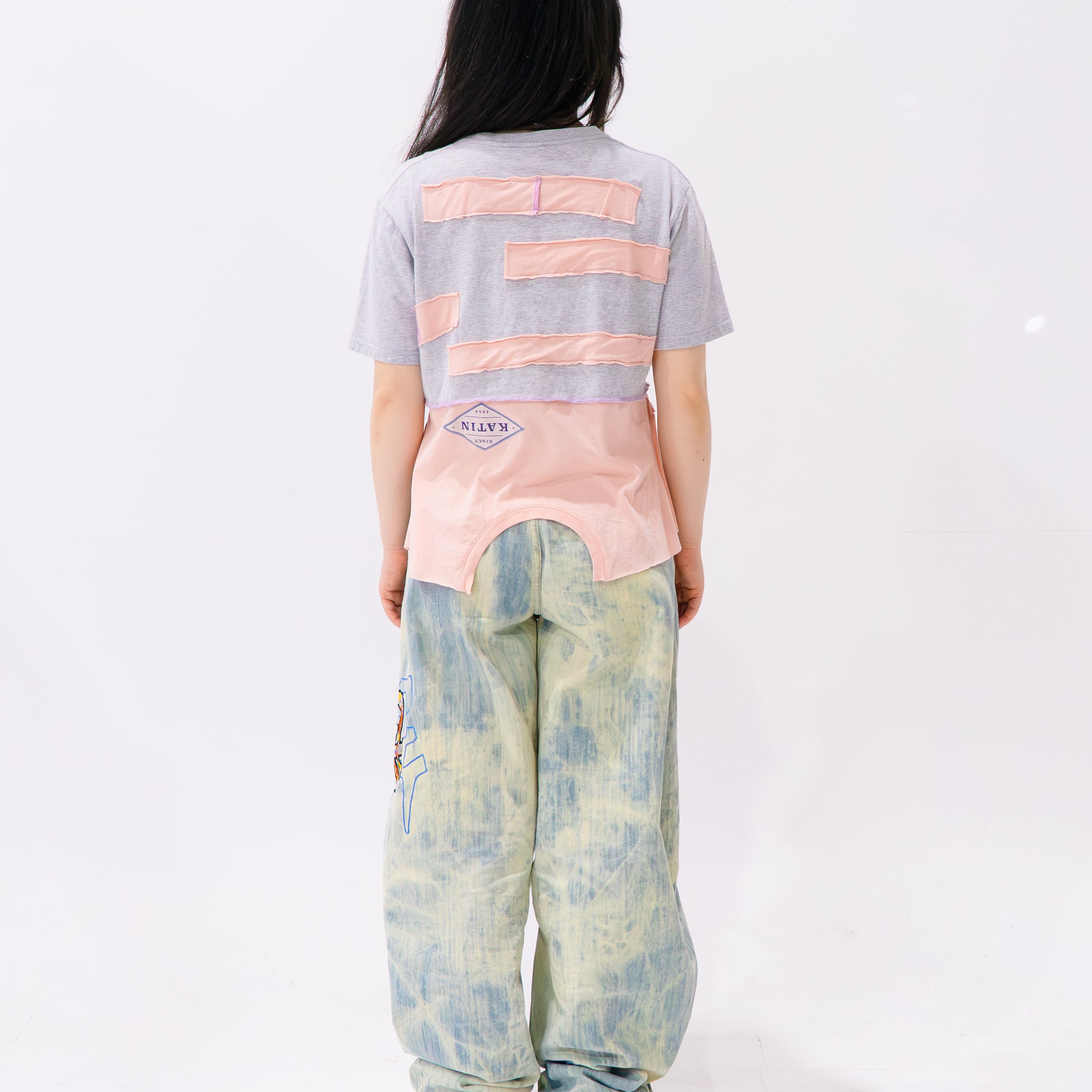 Reimagined upcycled tee - grey & peach