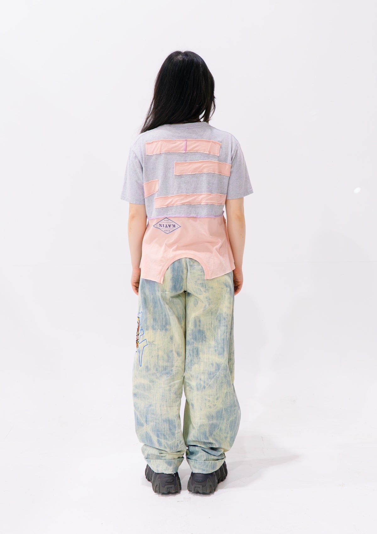 Reimagined upcycled tee - grey & peach