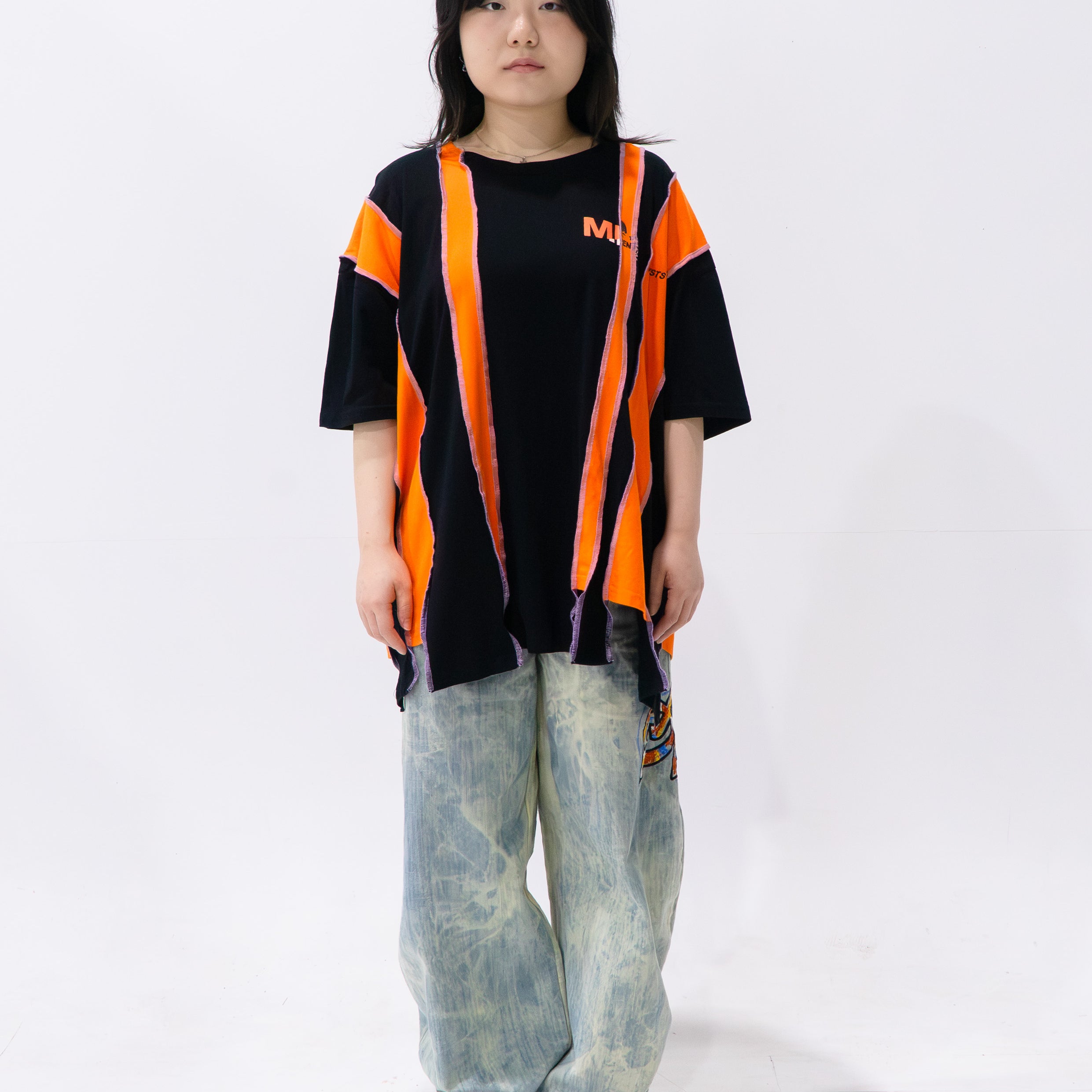 Reimagined upcycled tee - black & orange