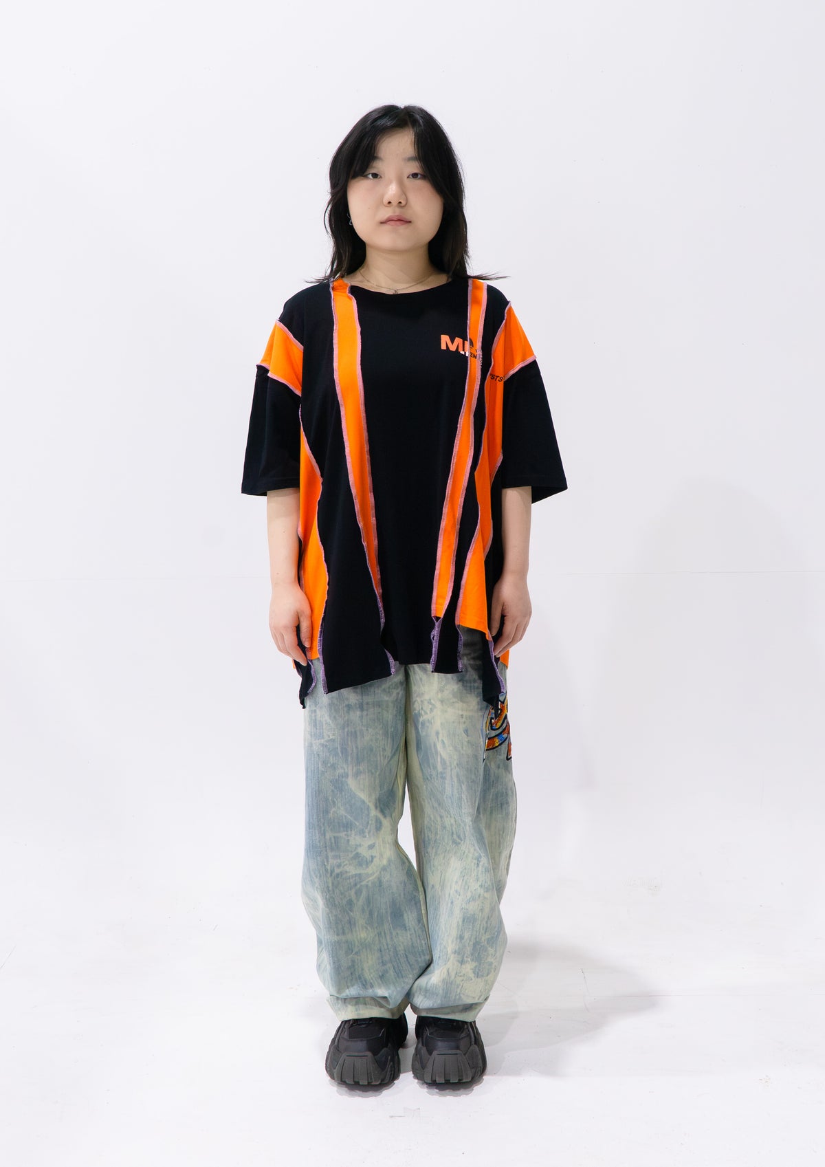 Reimagined upcycled tee - black & orange