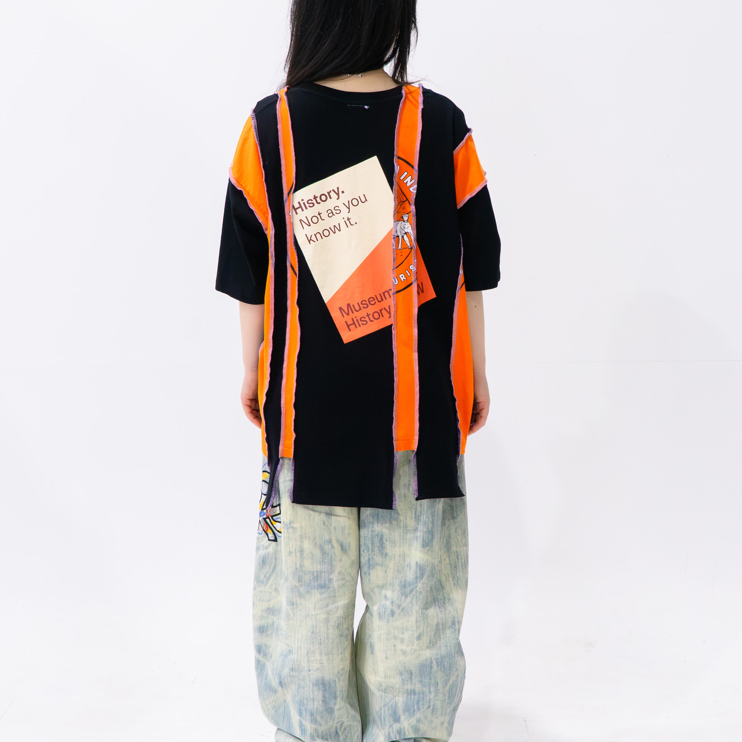 Reimagined upcycled tee - black & orange