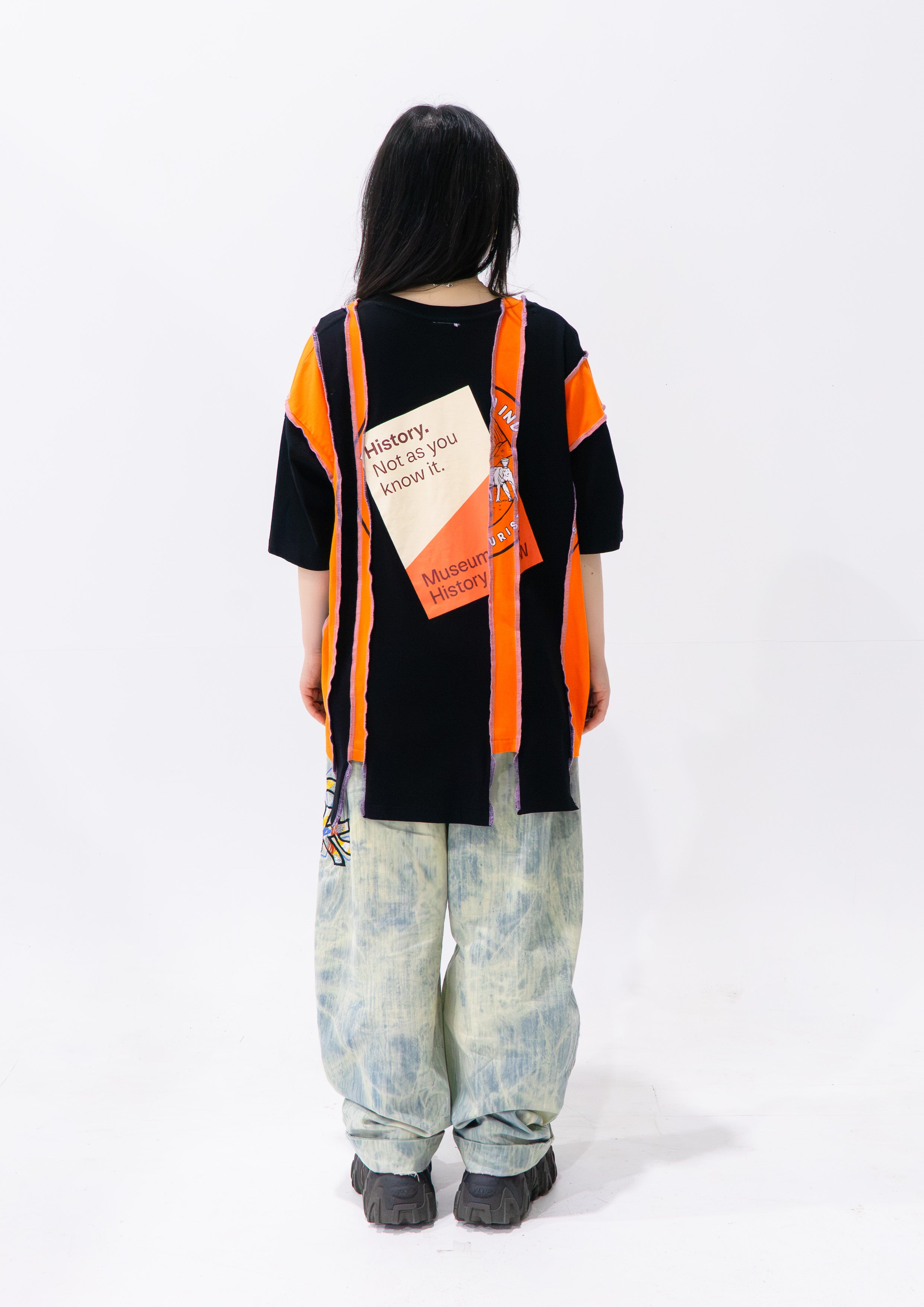 Reimagined upcycled tee - black & orange
