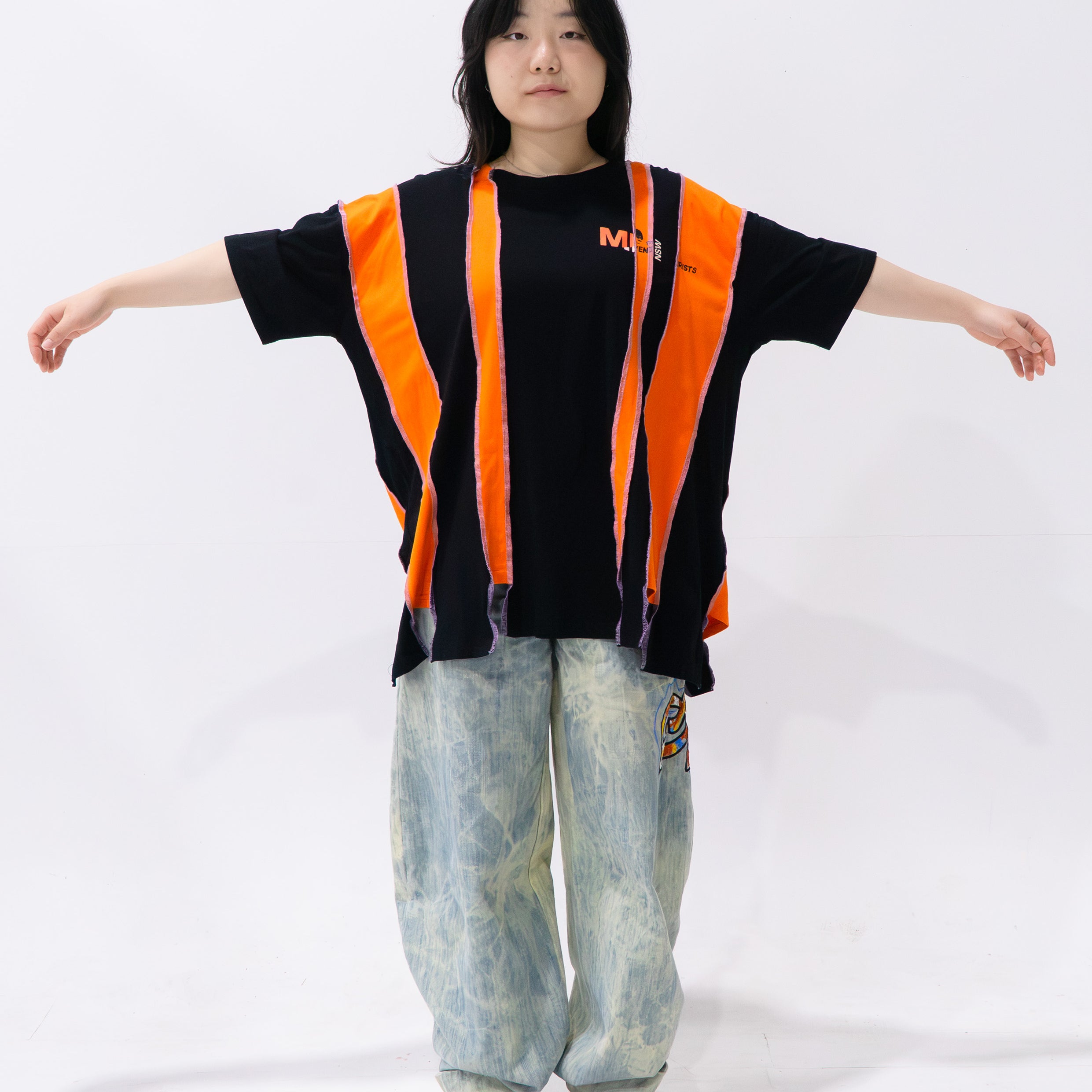 Reimagined upcycled tee - black & orange