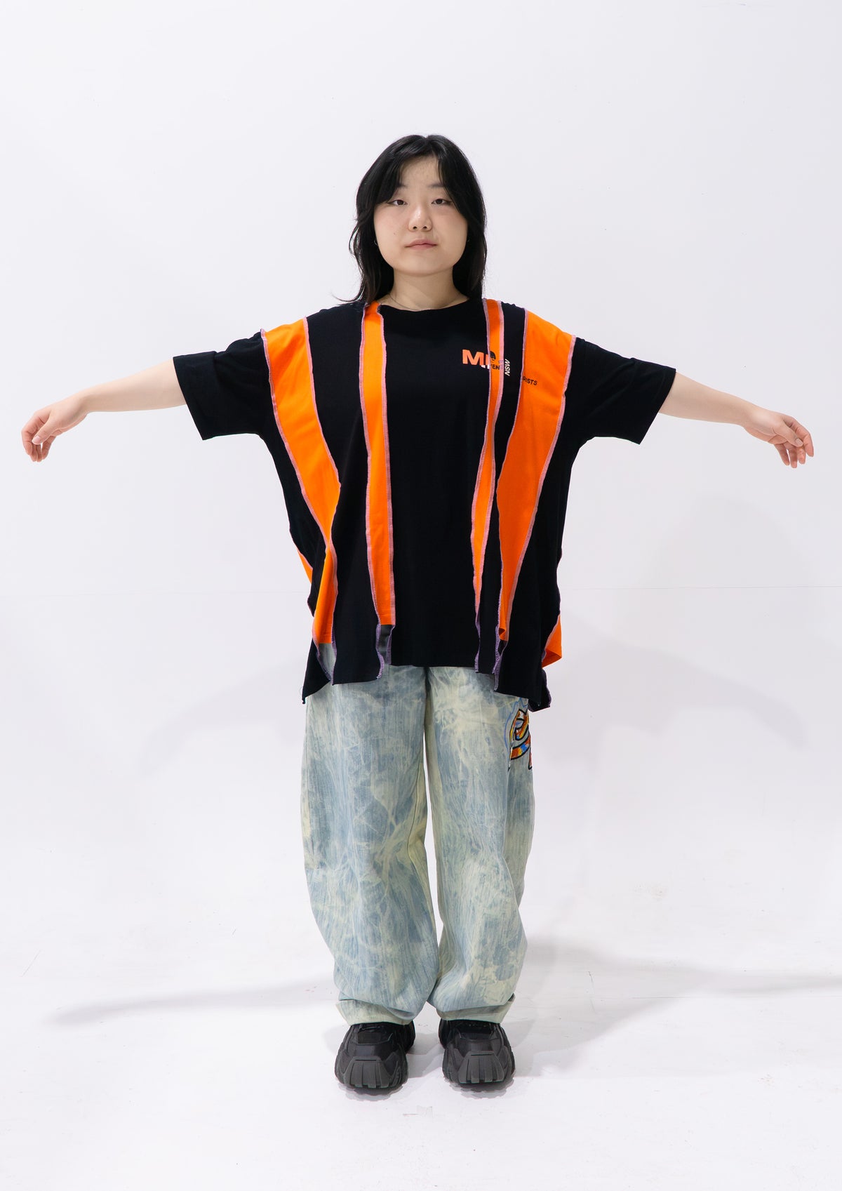 Reimagined upcycled tee - black & orange