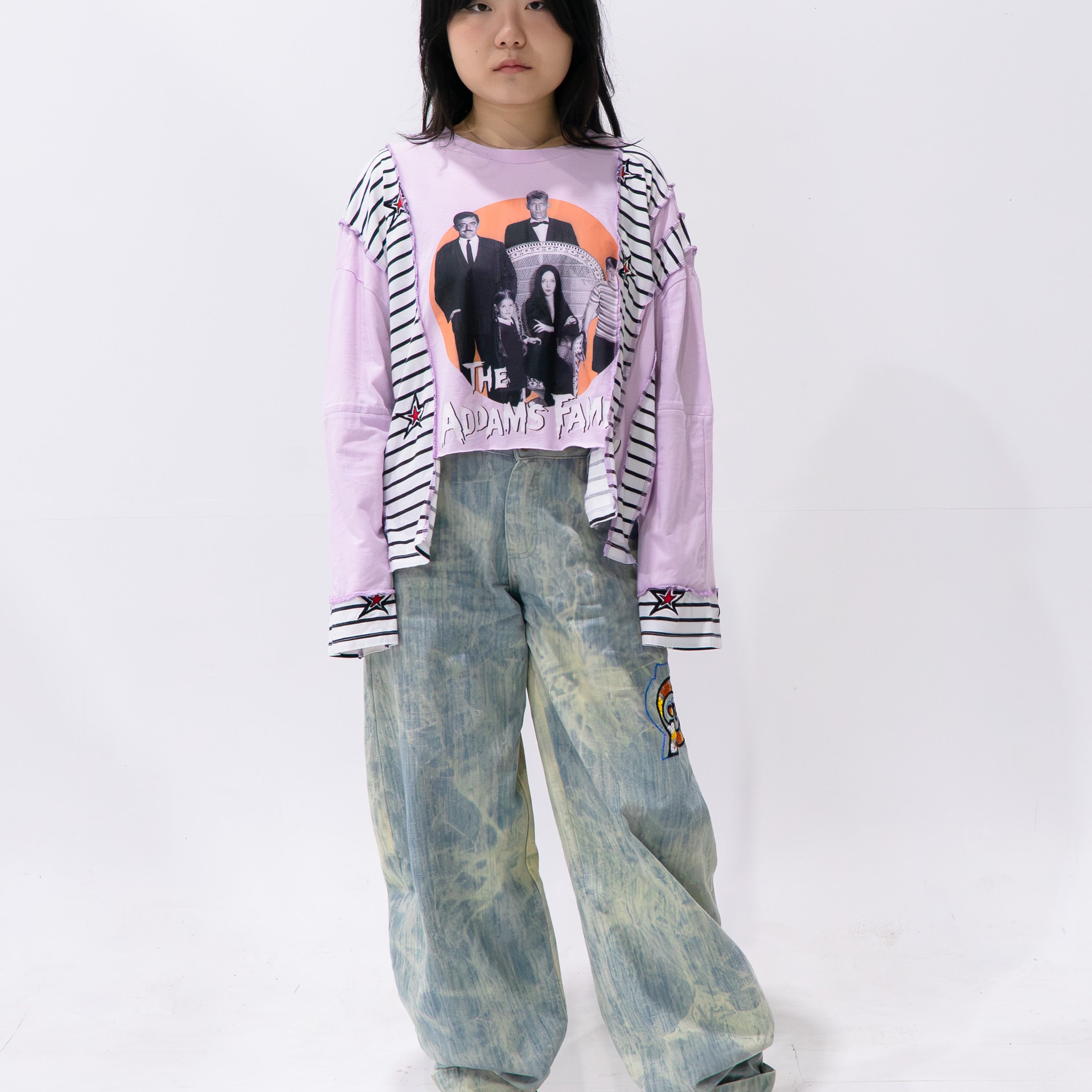 Reimagined upcycled tee - mauve & striped