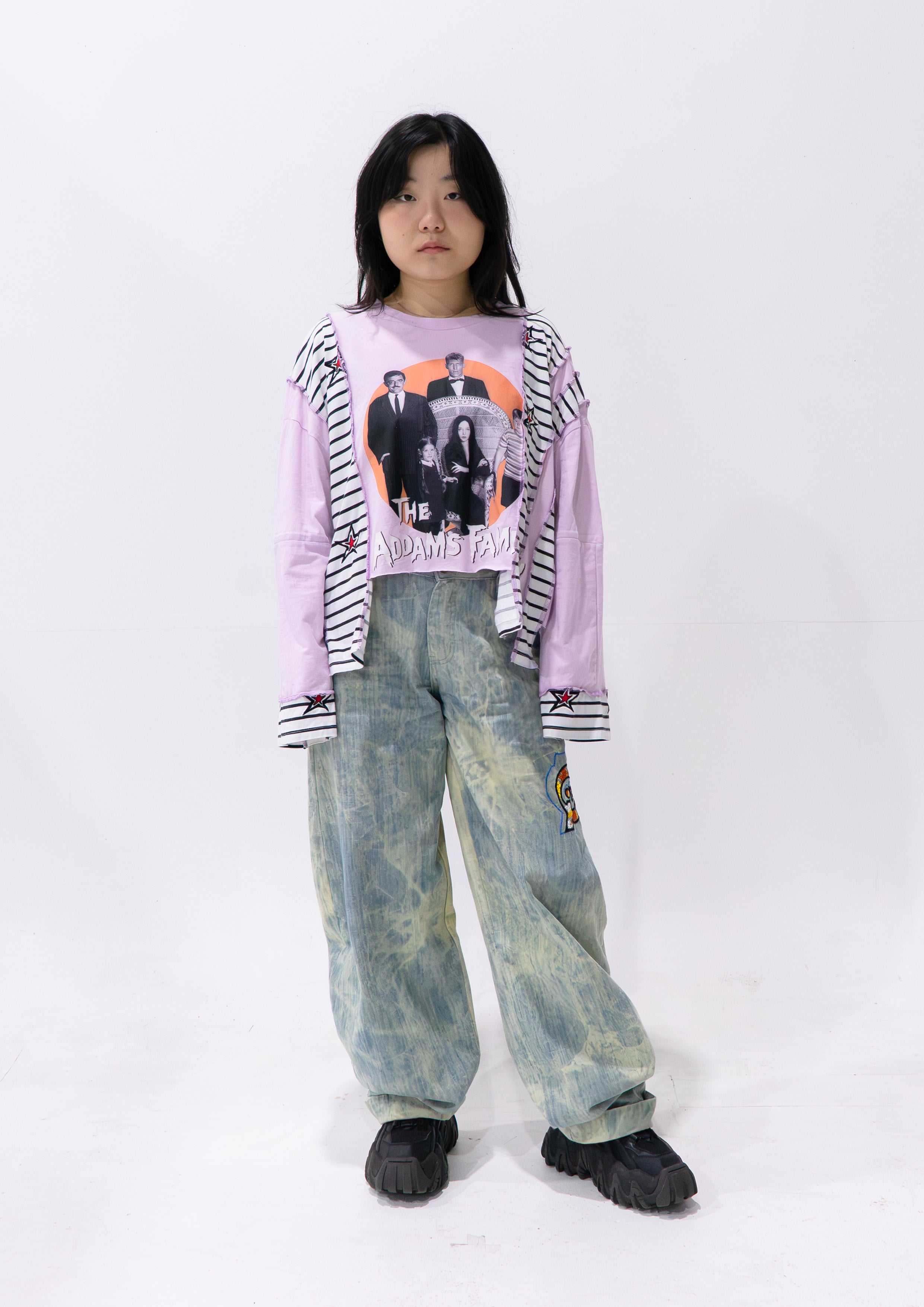 Reimagined upcycled tee - mauve & striped