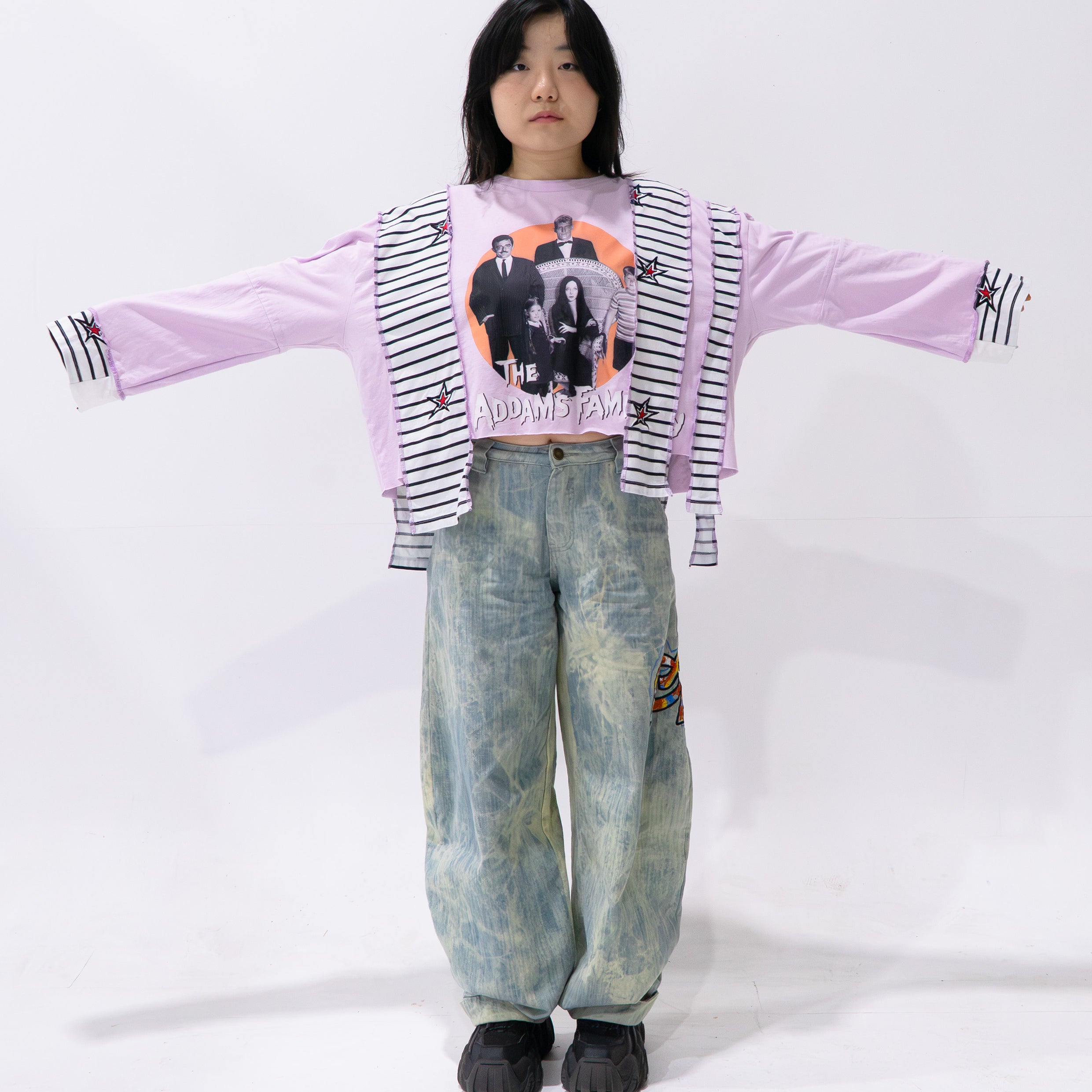 Reimagined upcycled tee - mauve & striped