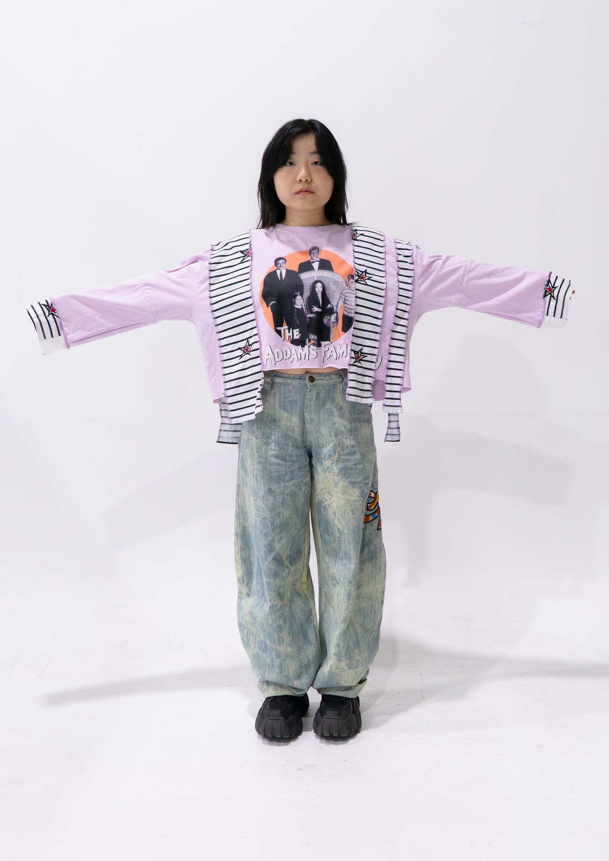 Reimagined upcycled tee - mauve & striped