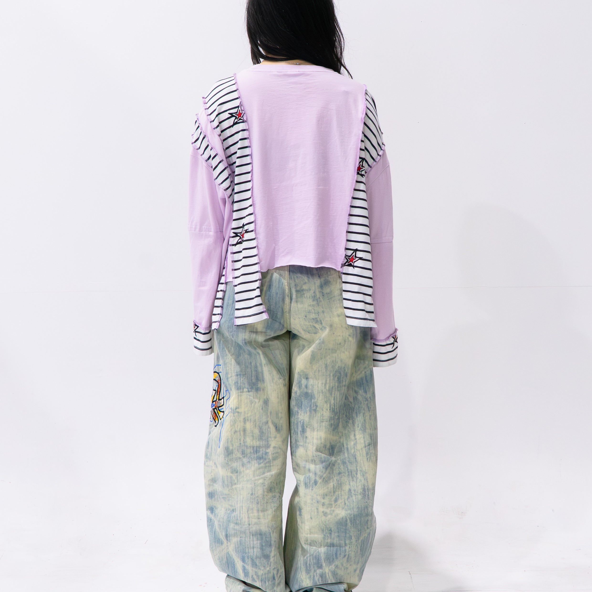 Reimagined upcycled tee - mauve & striped