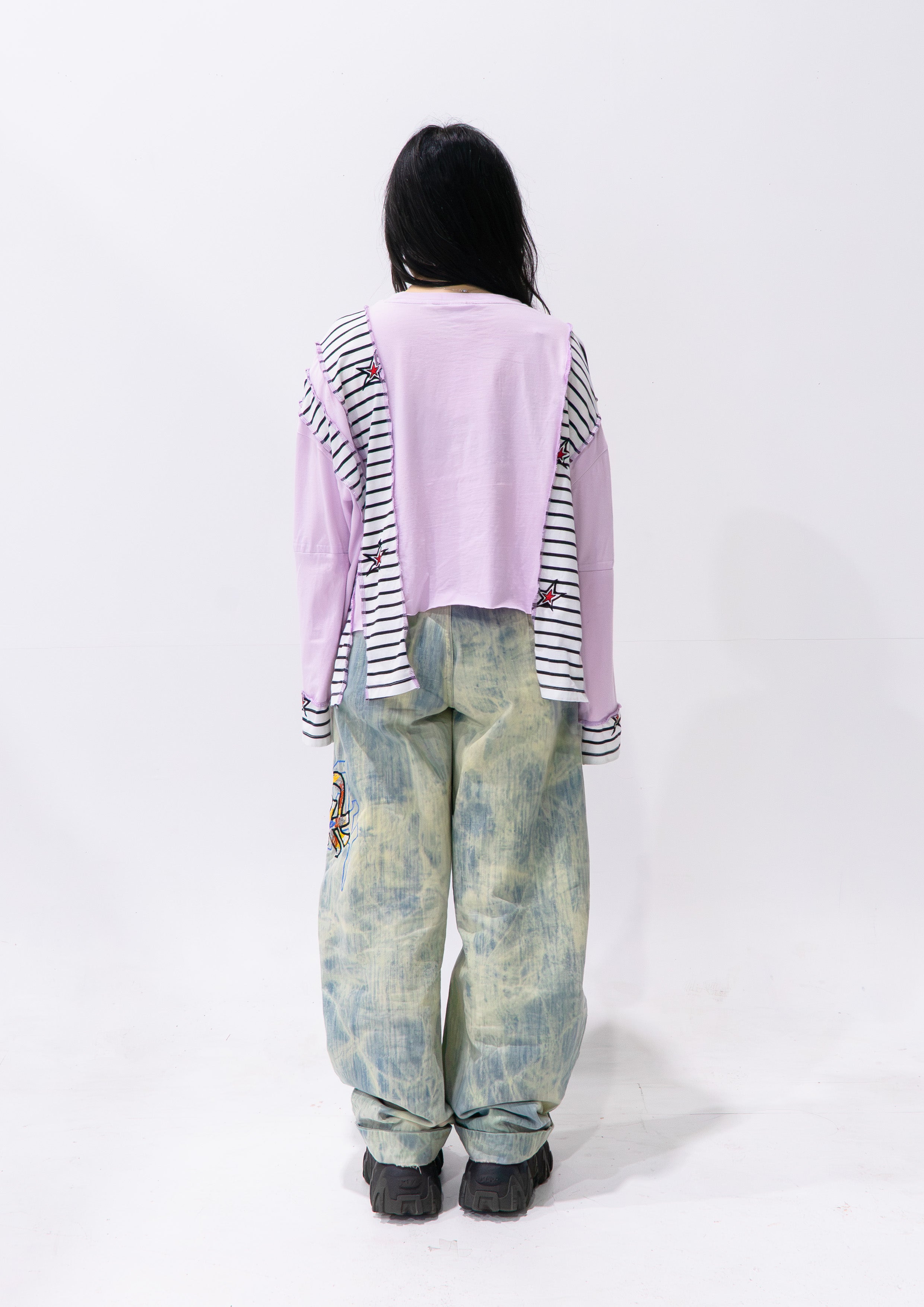 Reimagined upcycled tee - mauve & striped