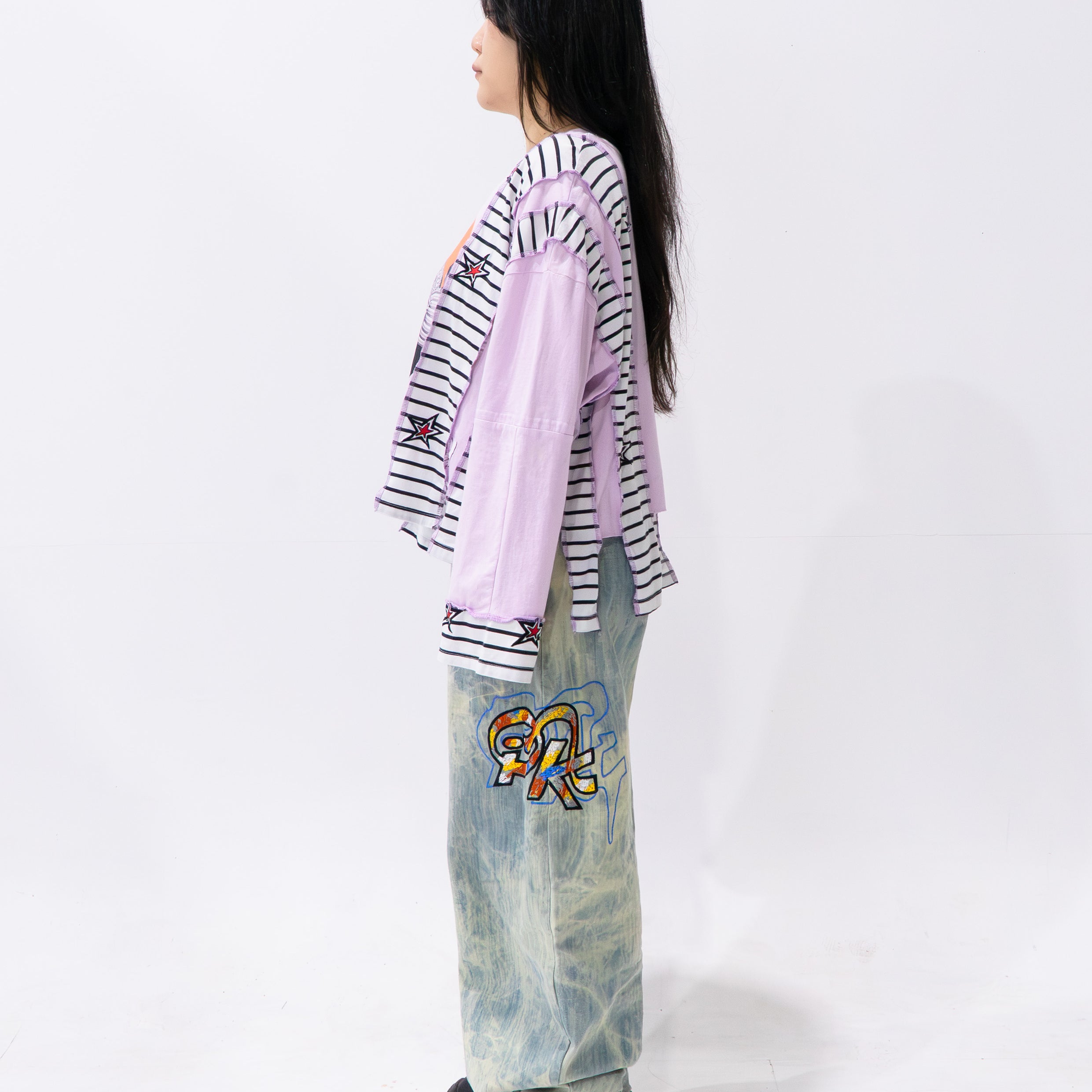 Reimagined upcycled tee - mauve & striped