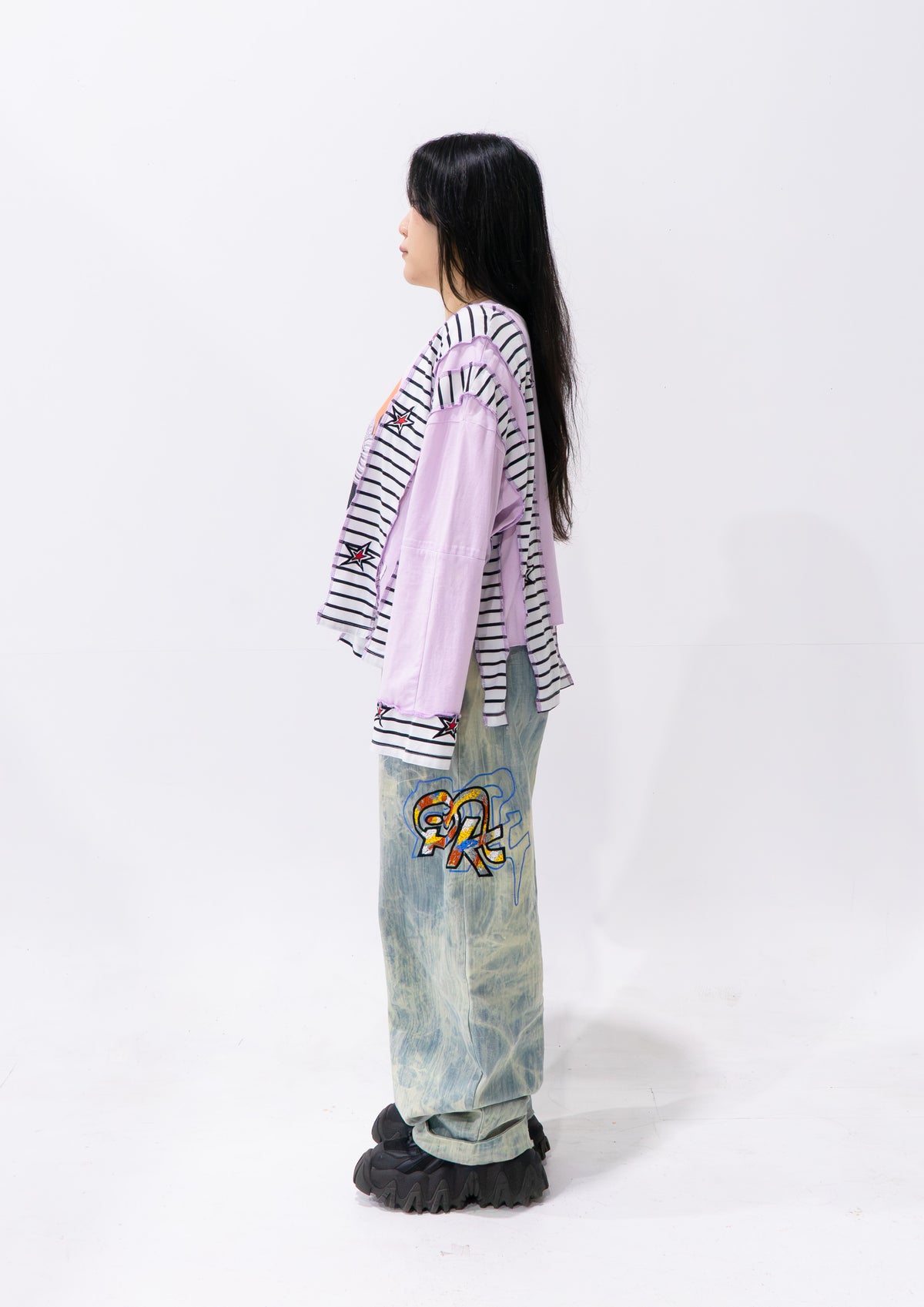 Reimagined upcycled tee - mauve & striped