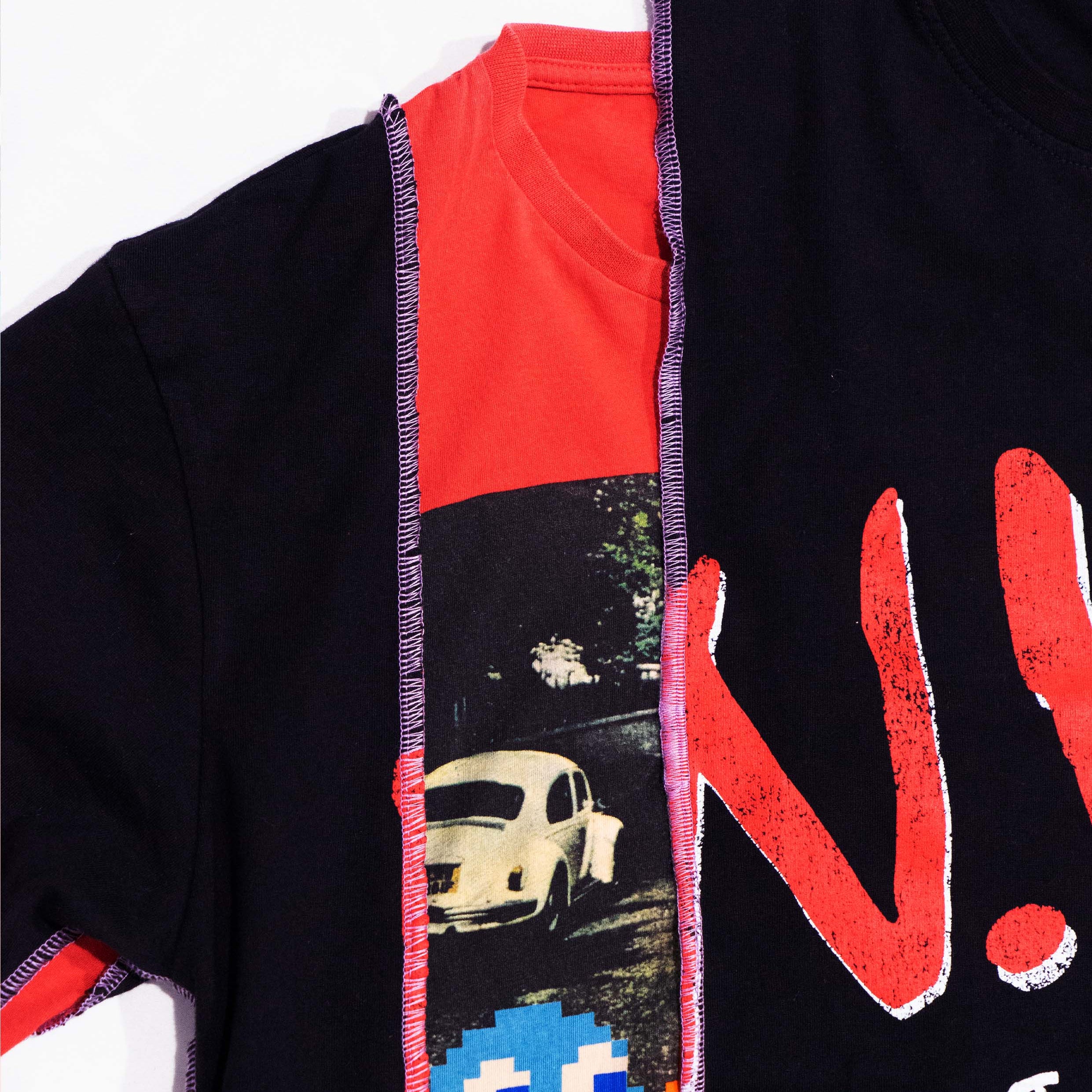 Reimagined upcycled tee - black & red