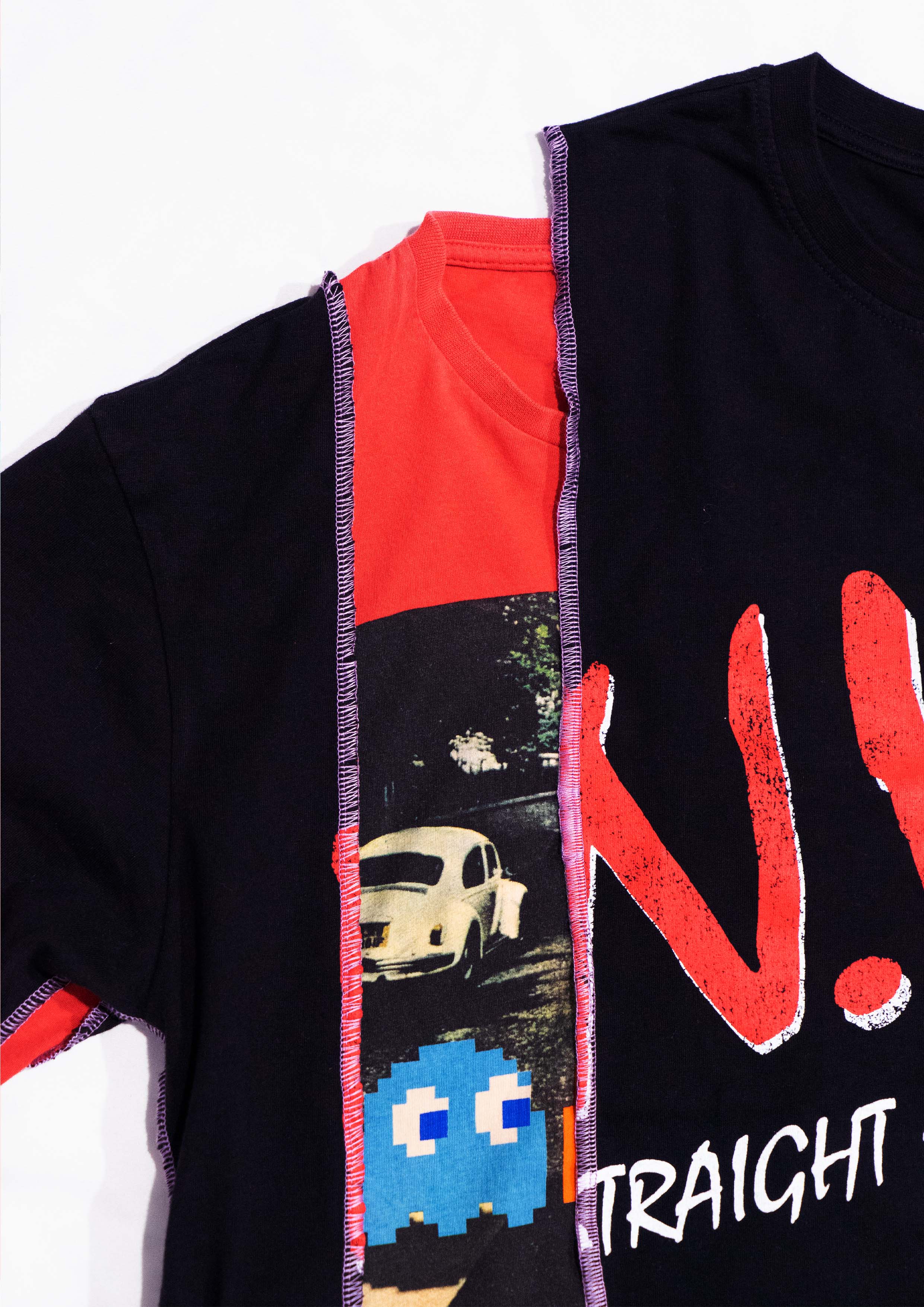Reimagined upcycled tee - black & red