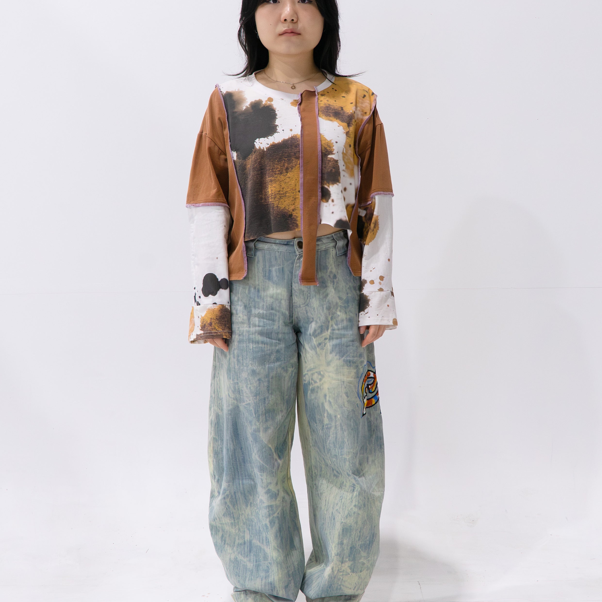 Reimagined upcycled tee - brown & cow