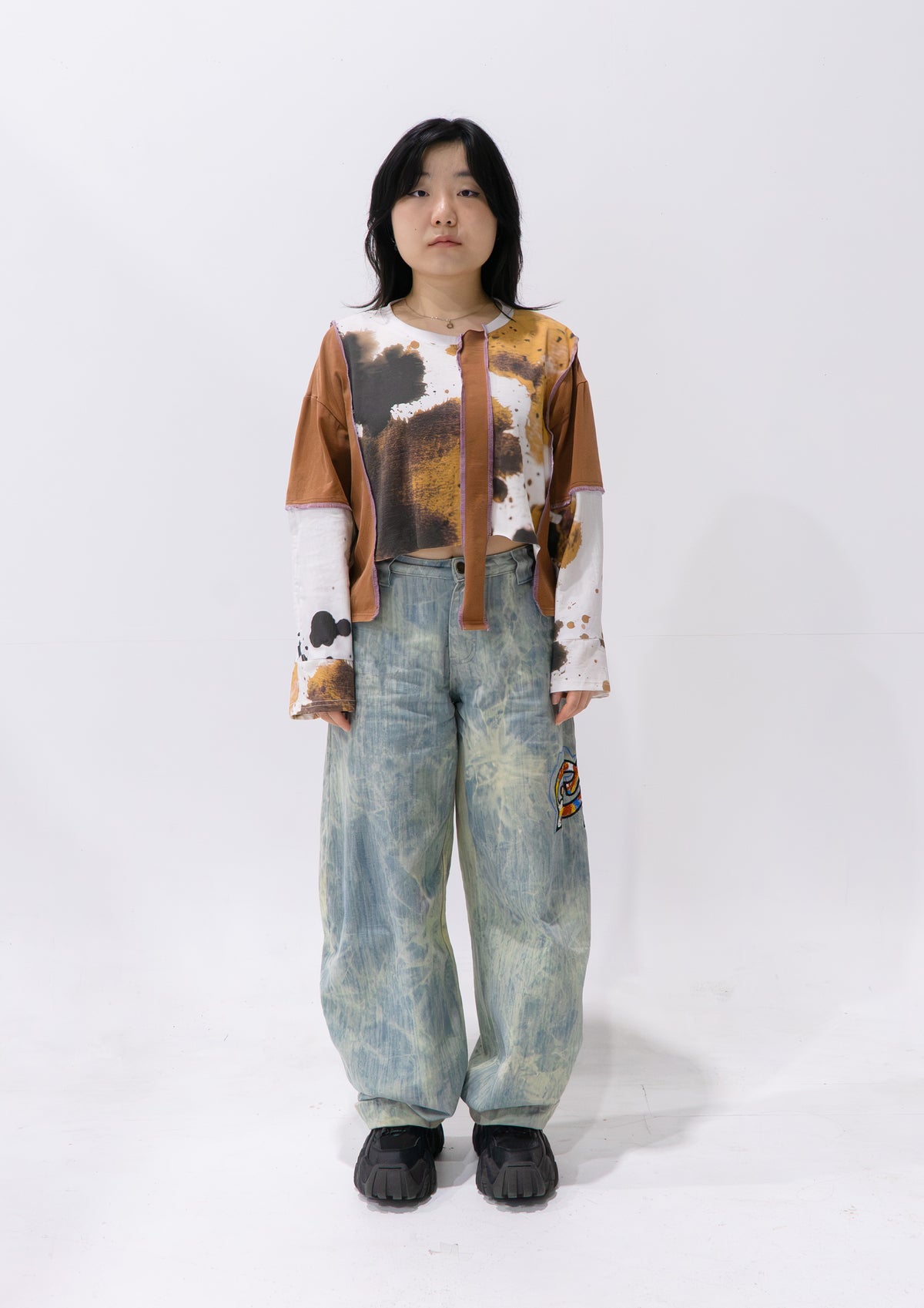 Reimagined upcycled tee - brown & cow