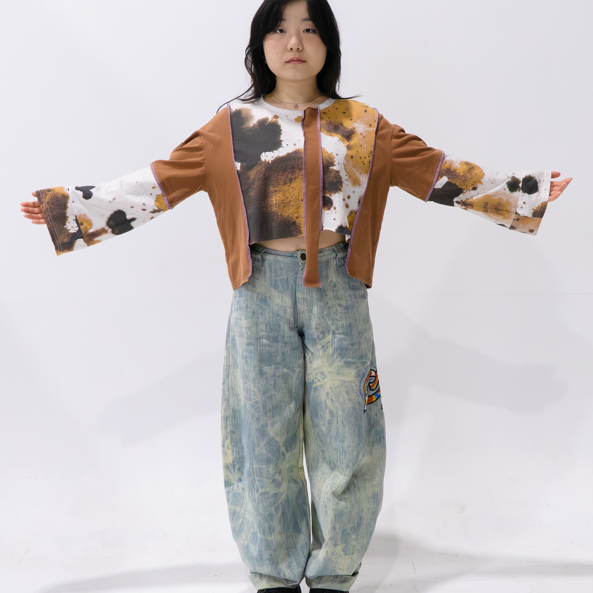 Reimagined upcycled tee - brown & cow