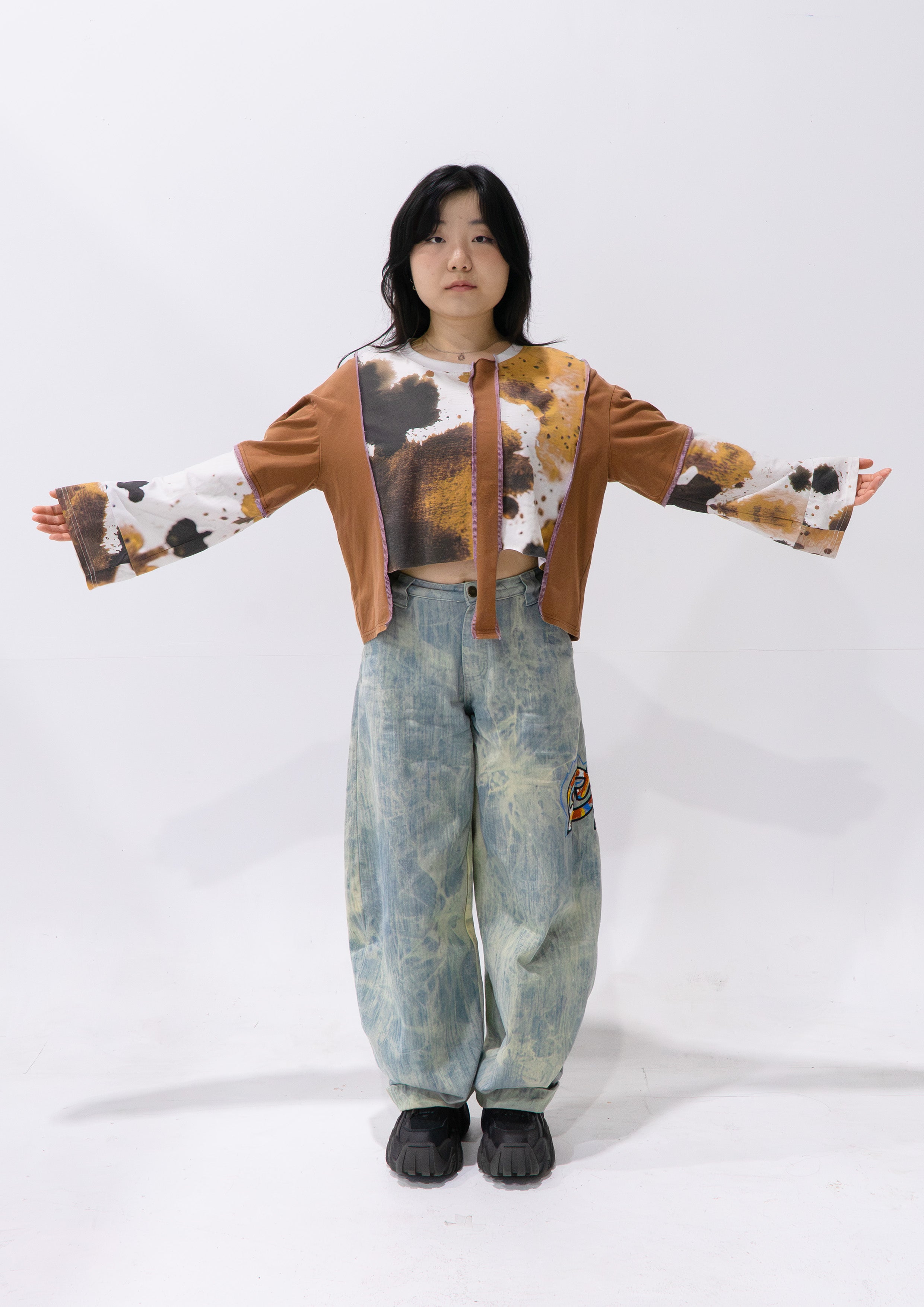Reimagined upcycled tee - brown & cow