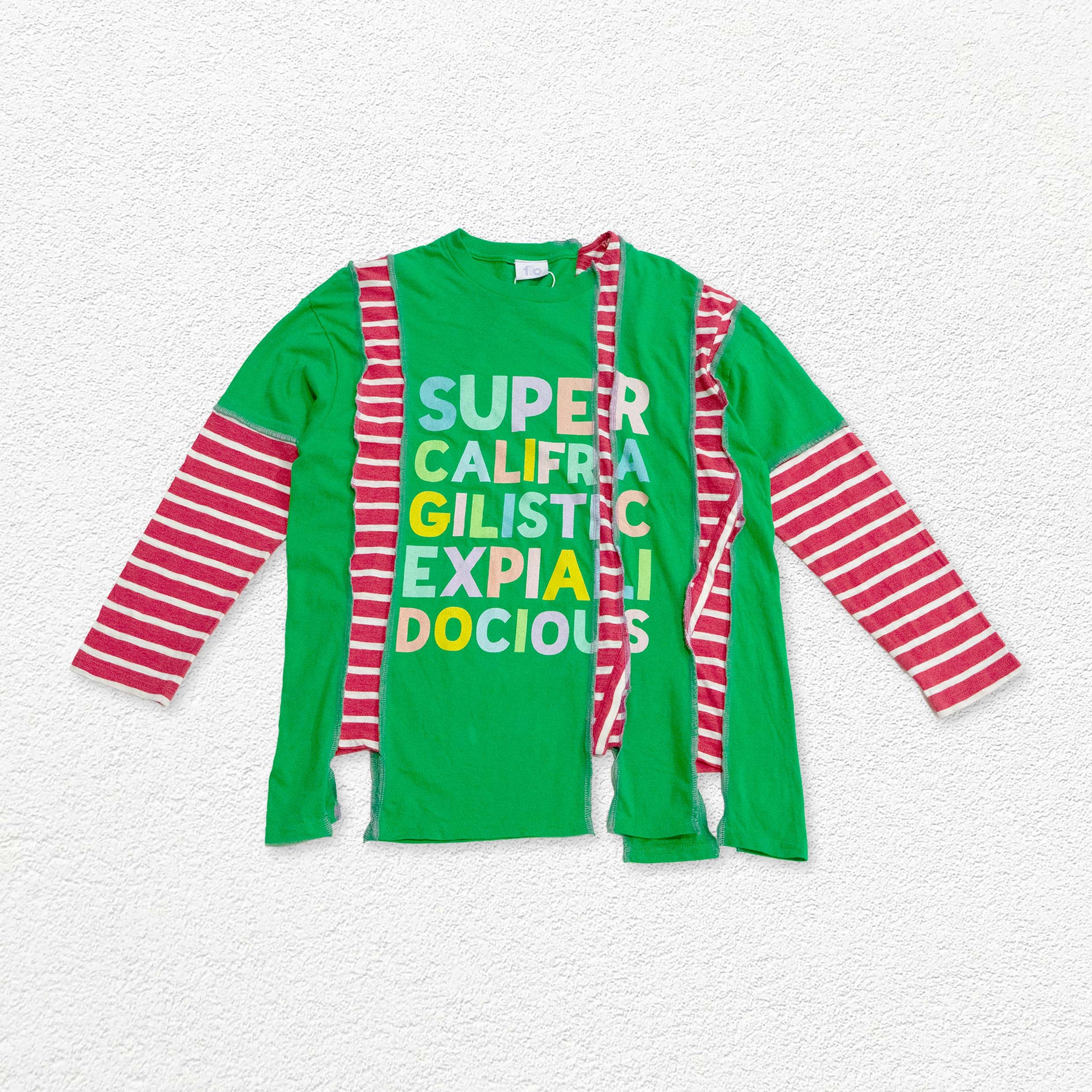 Reimagined upcycled tee - green & striped