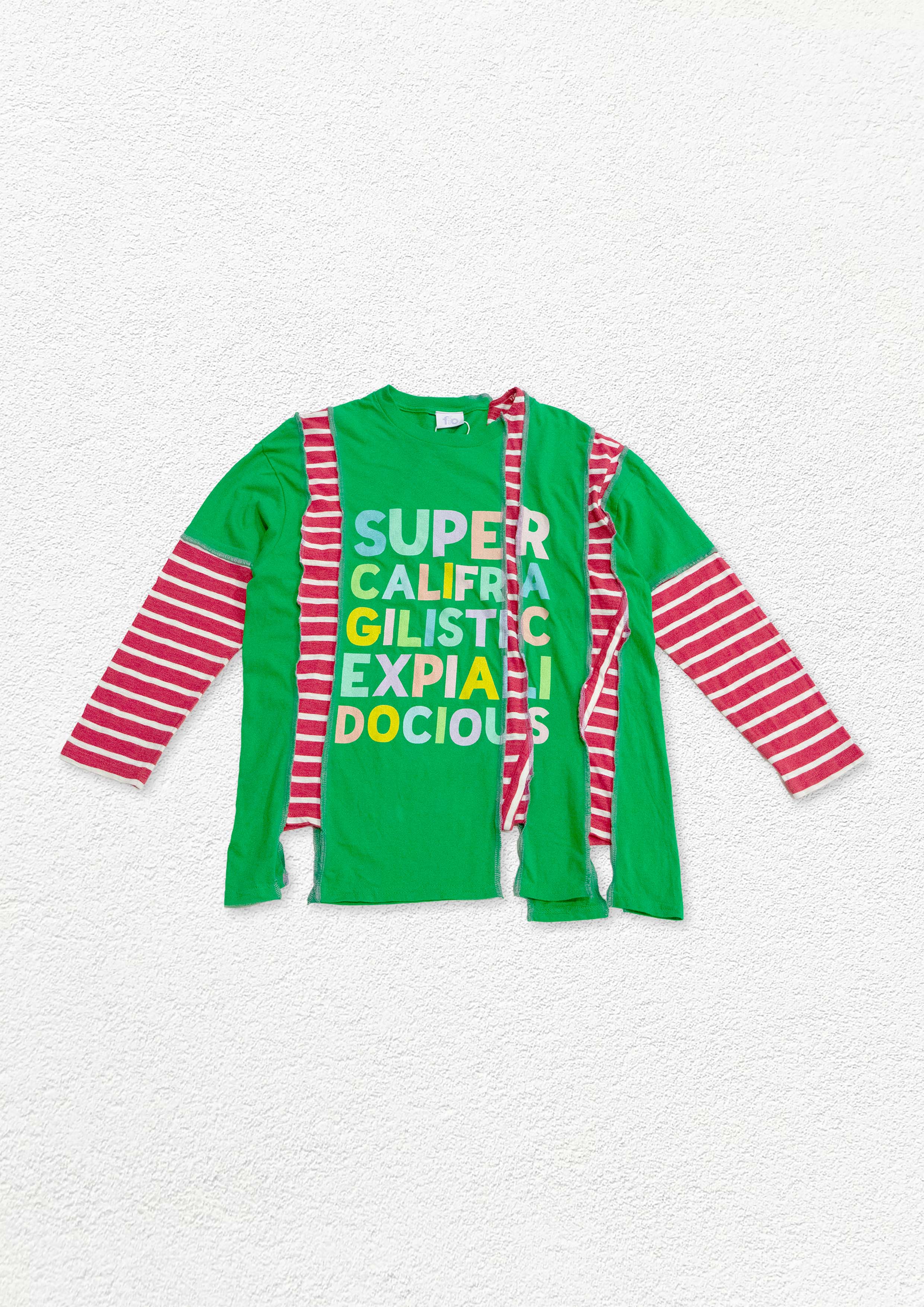 Reimagined upcycled tee - green & striped
