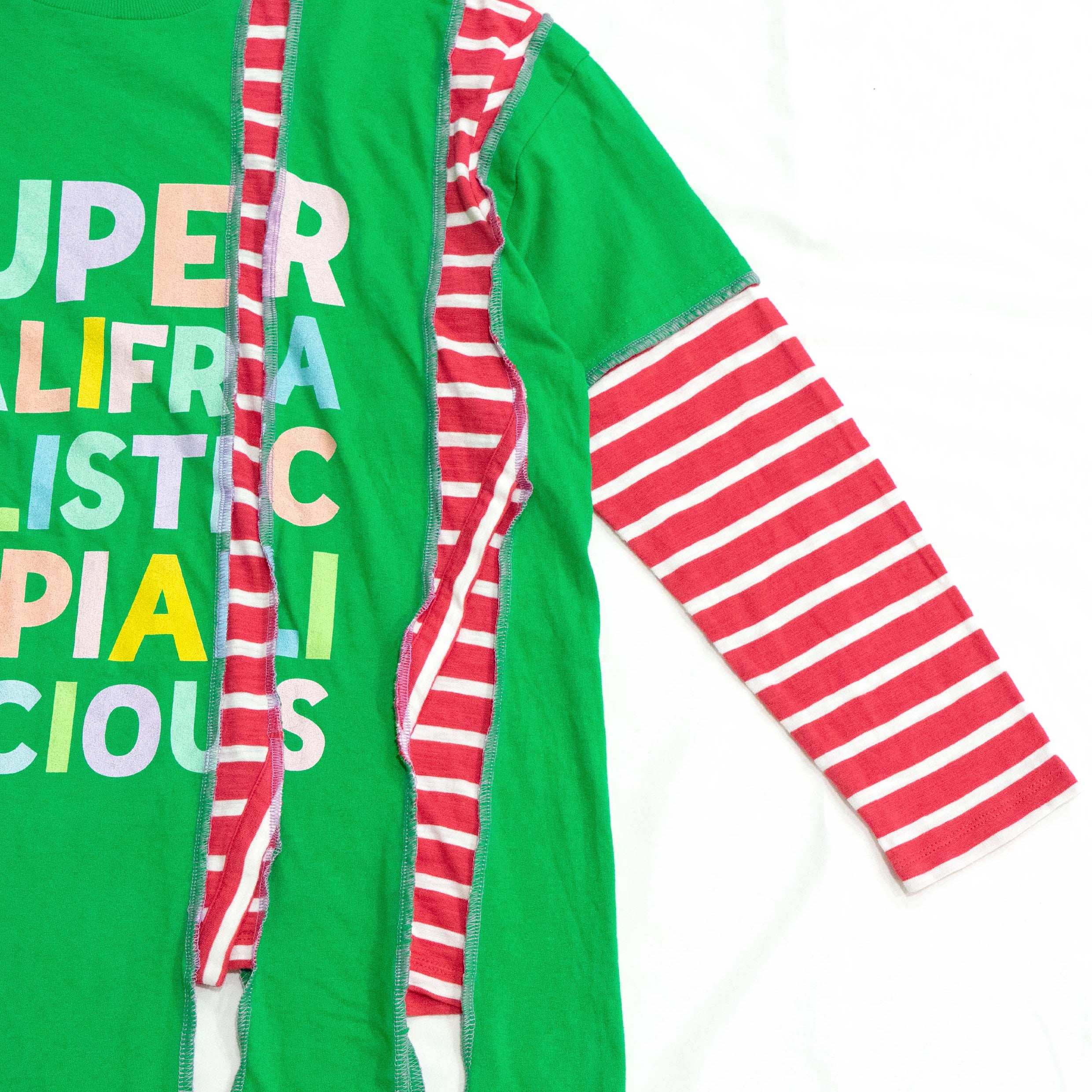 Reimagined upcycled tee - green & striped