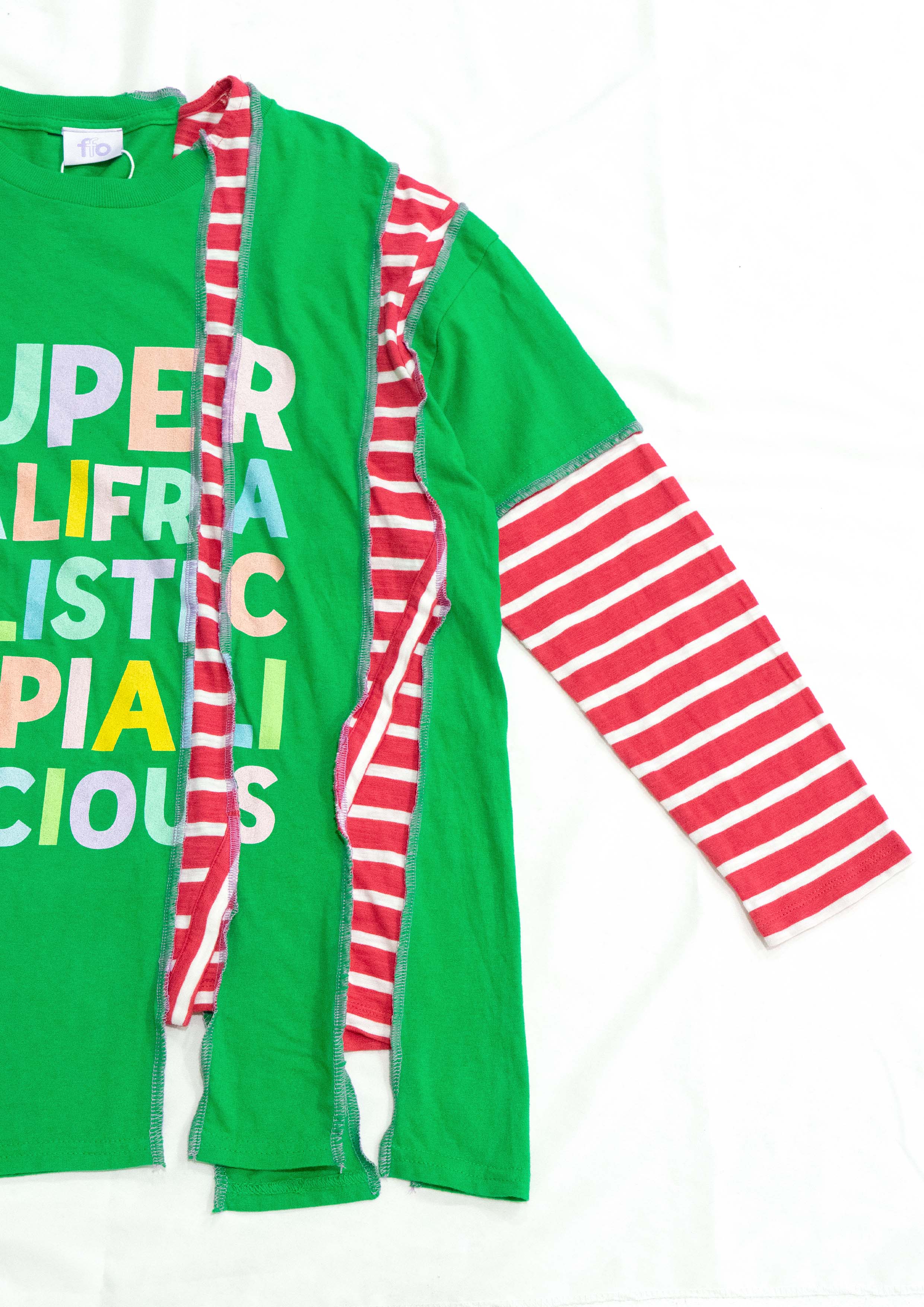 Reimagined upcycled tee - green & striped