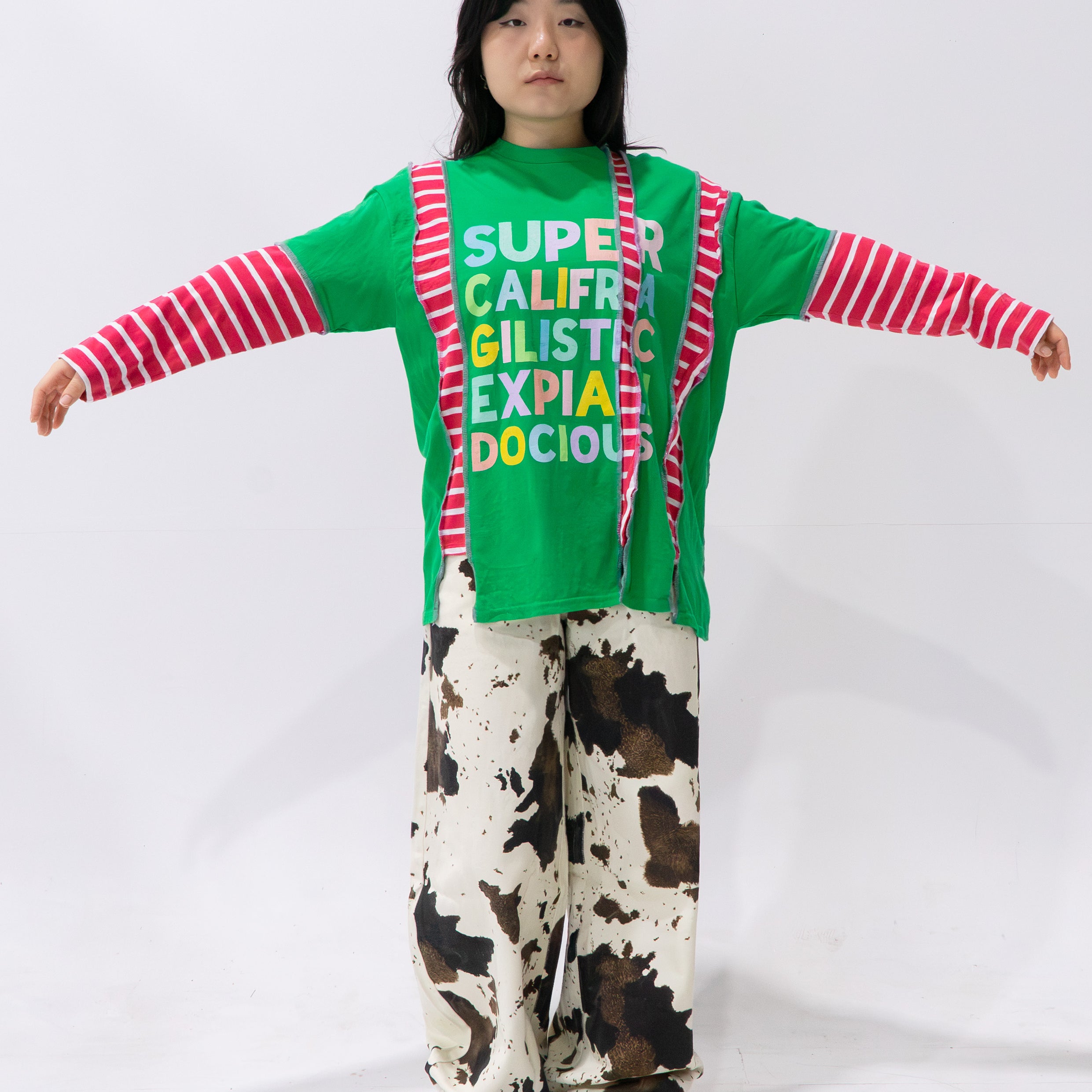 Reimagined upcycled tee - green & striped