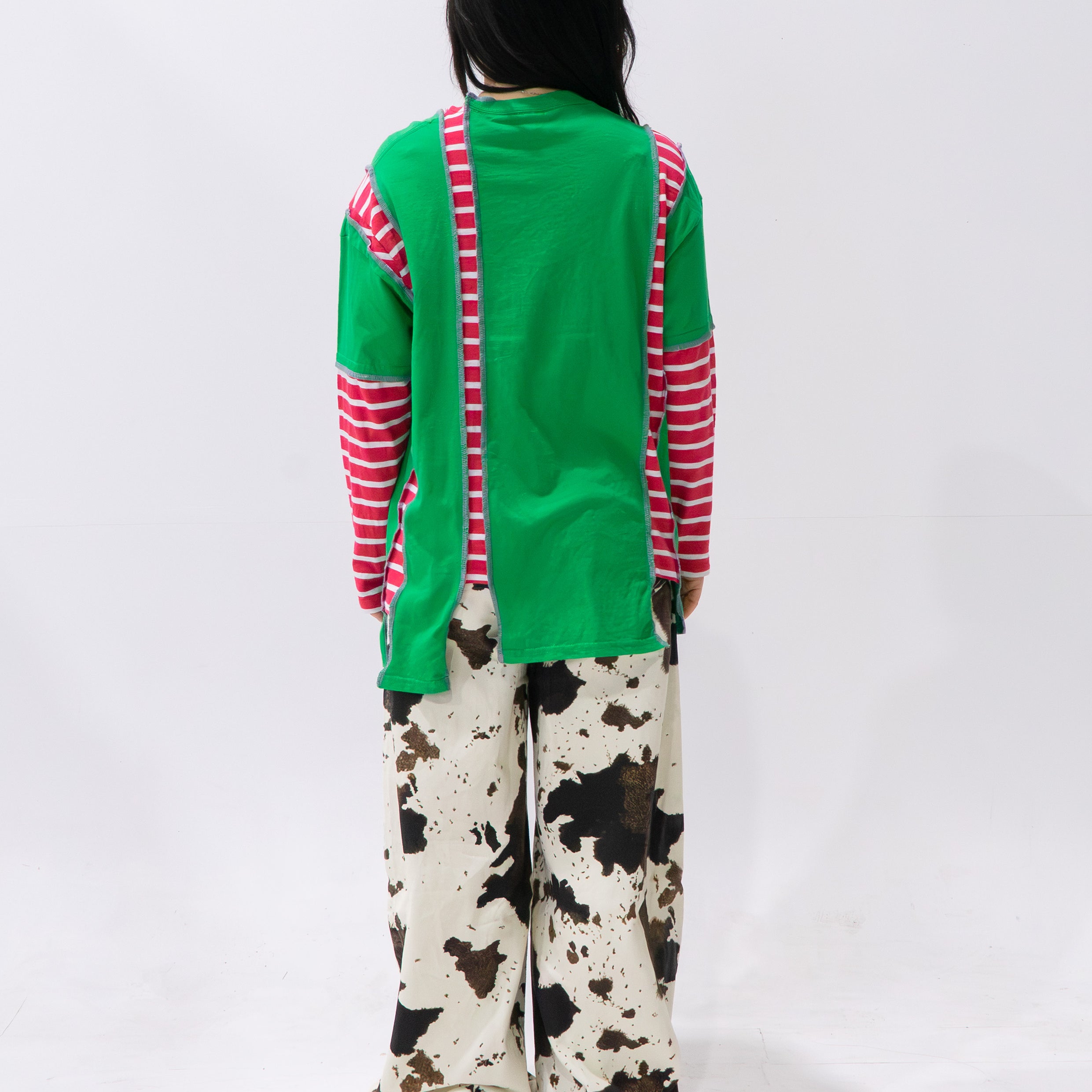 Reimagined upcycled tee - green & striped