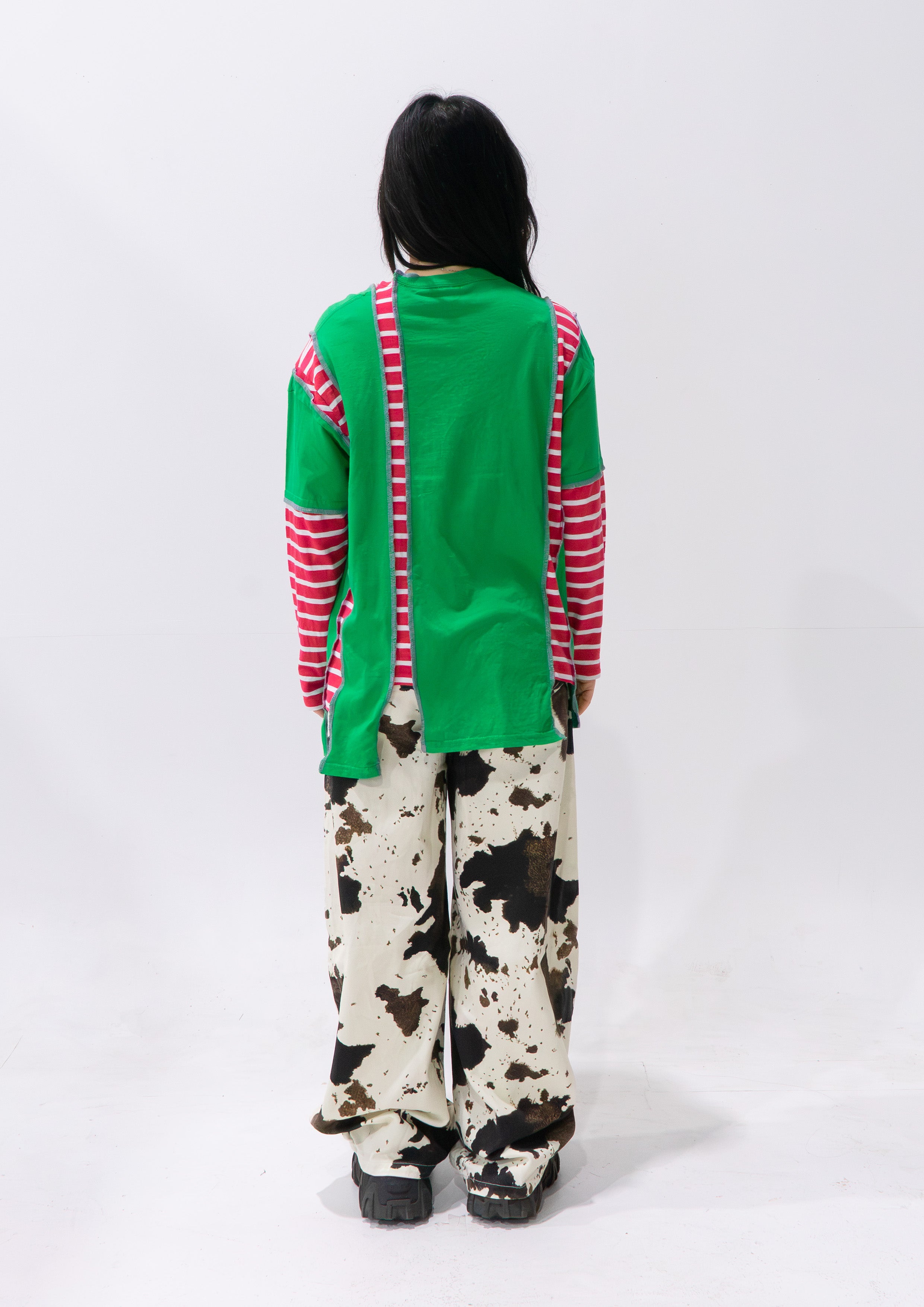 Reimagined upcycled tee - green & striped