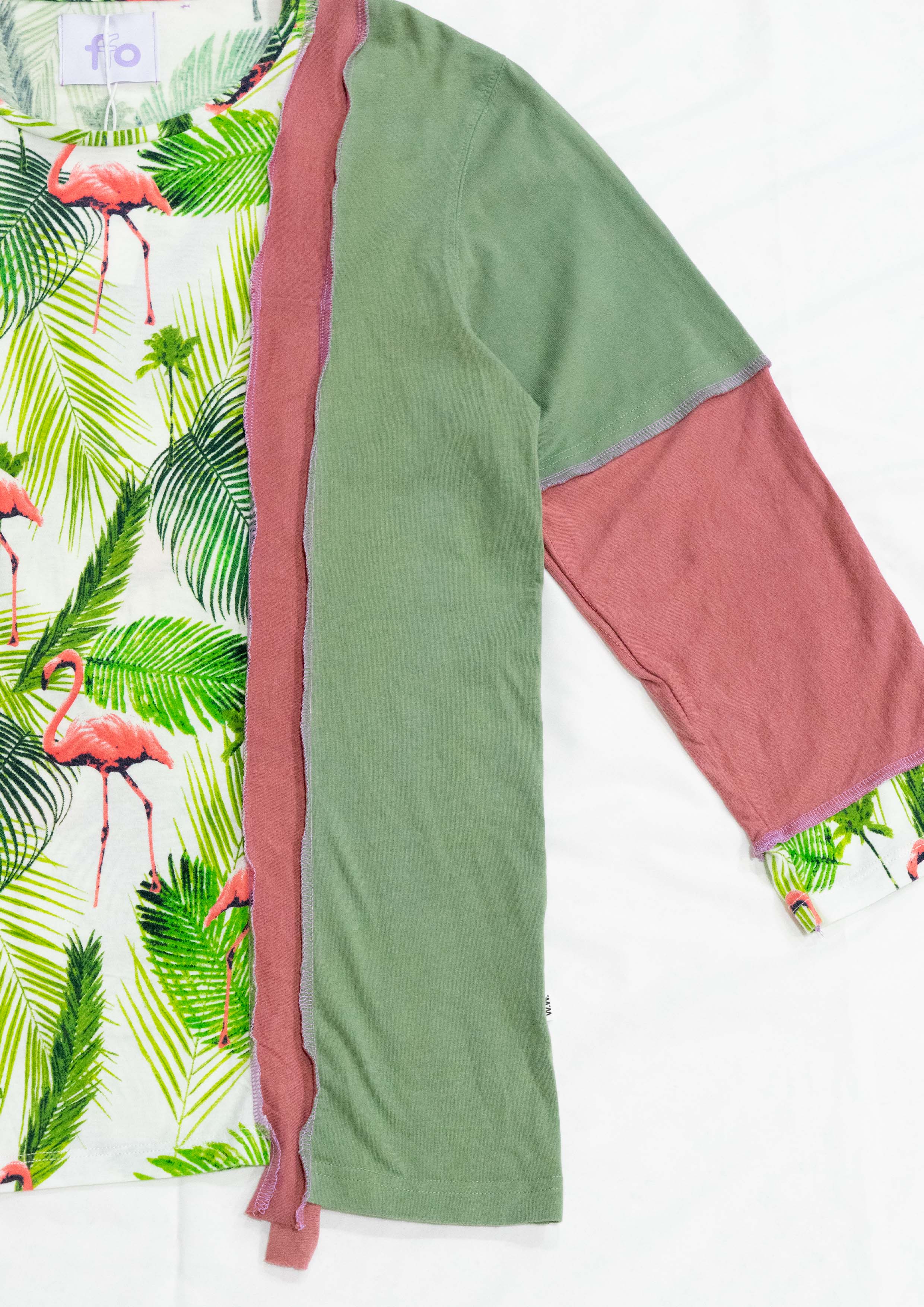 Reimagined upcycled tee - olive & blush