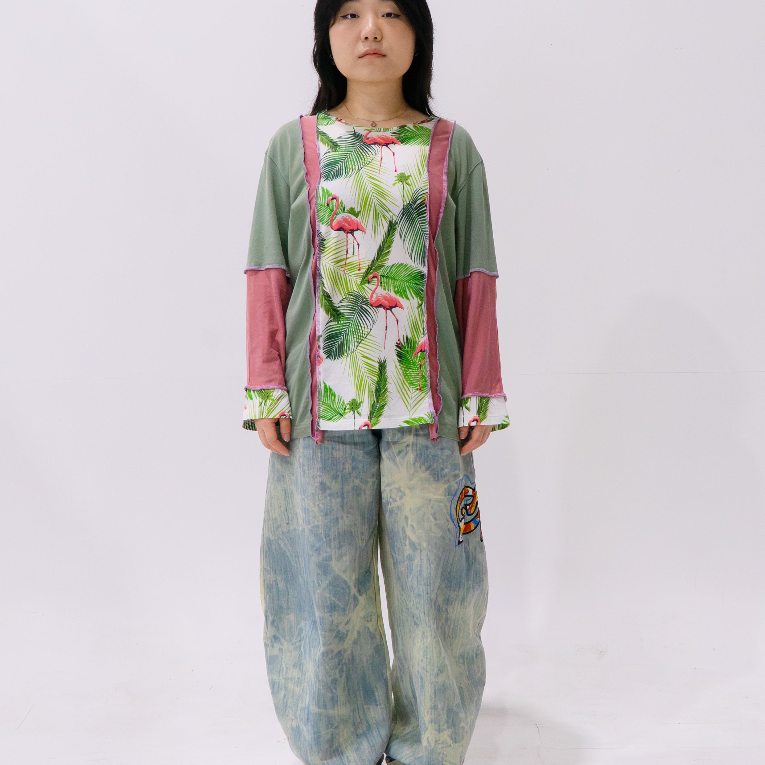 Reimagined upcycled tee - olive & blush