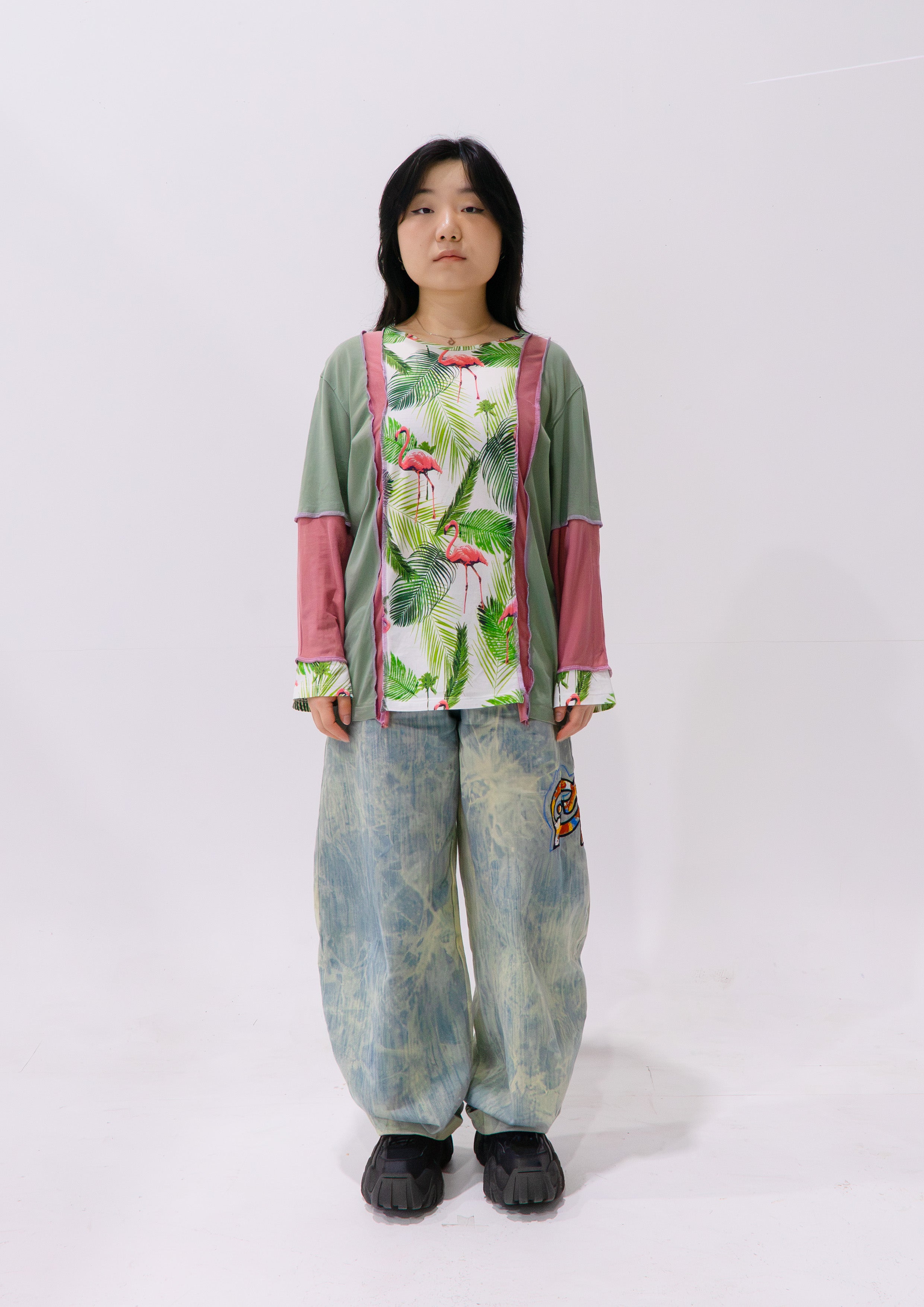 Reimagined upcycled tee - olive & blush