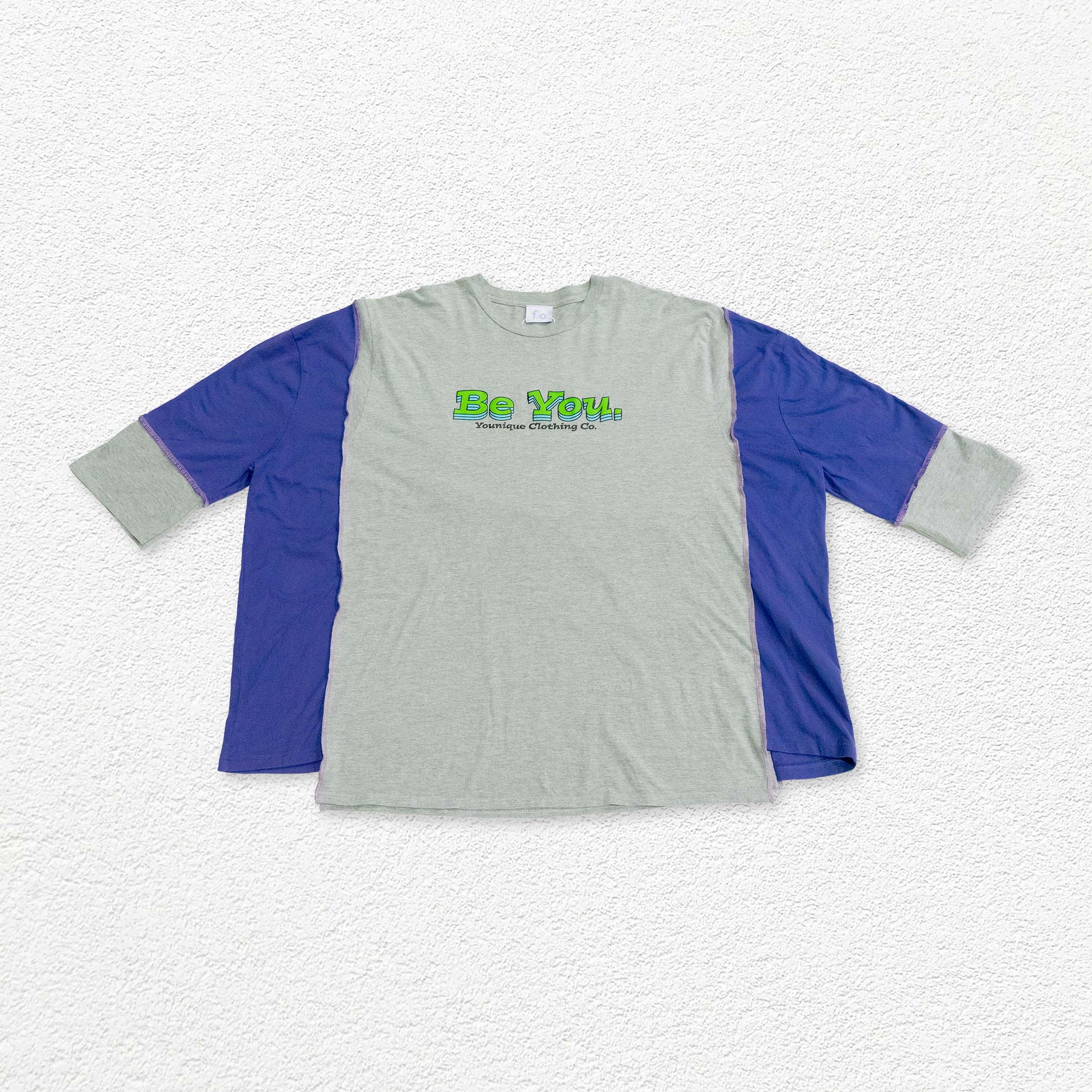 Reimagined upcycled tee - light grey & iris