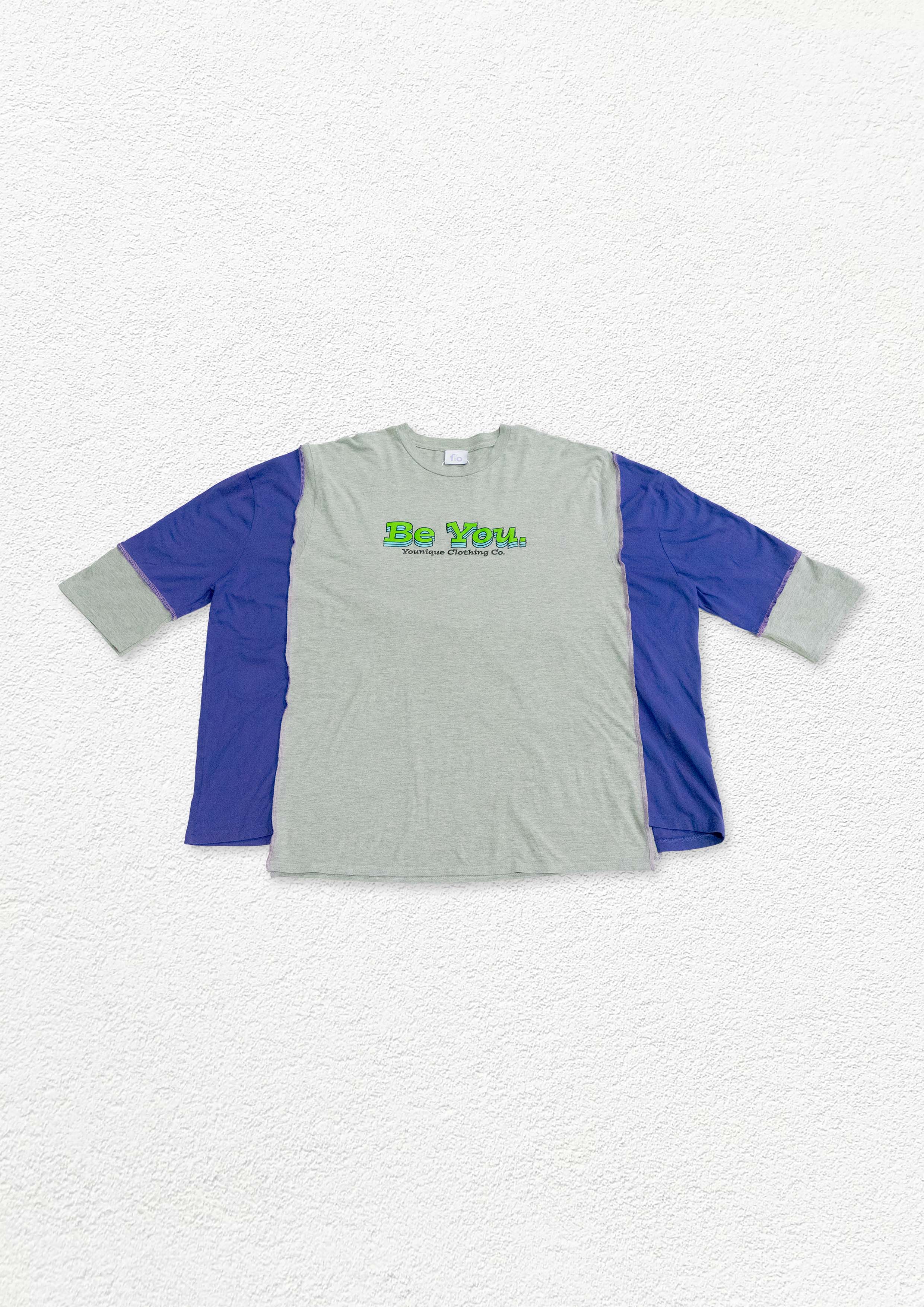 Reimagined upcycled tee - light grey & iris