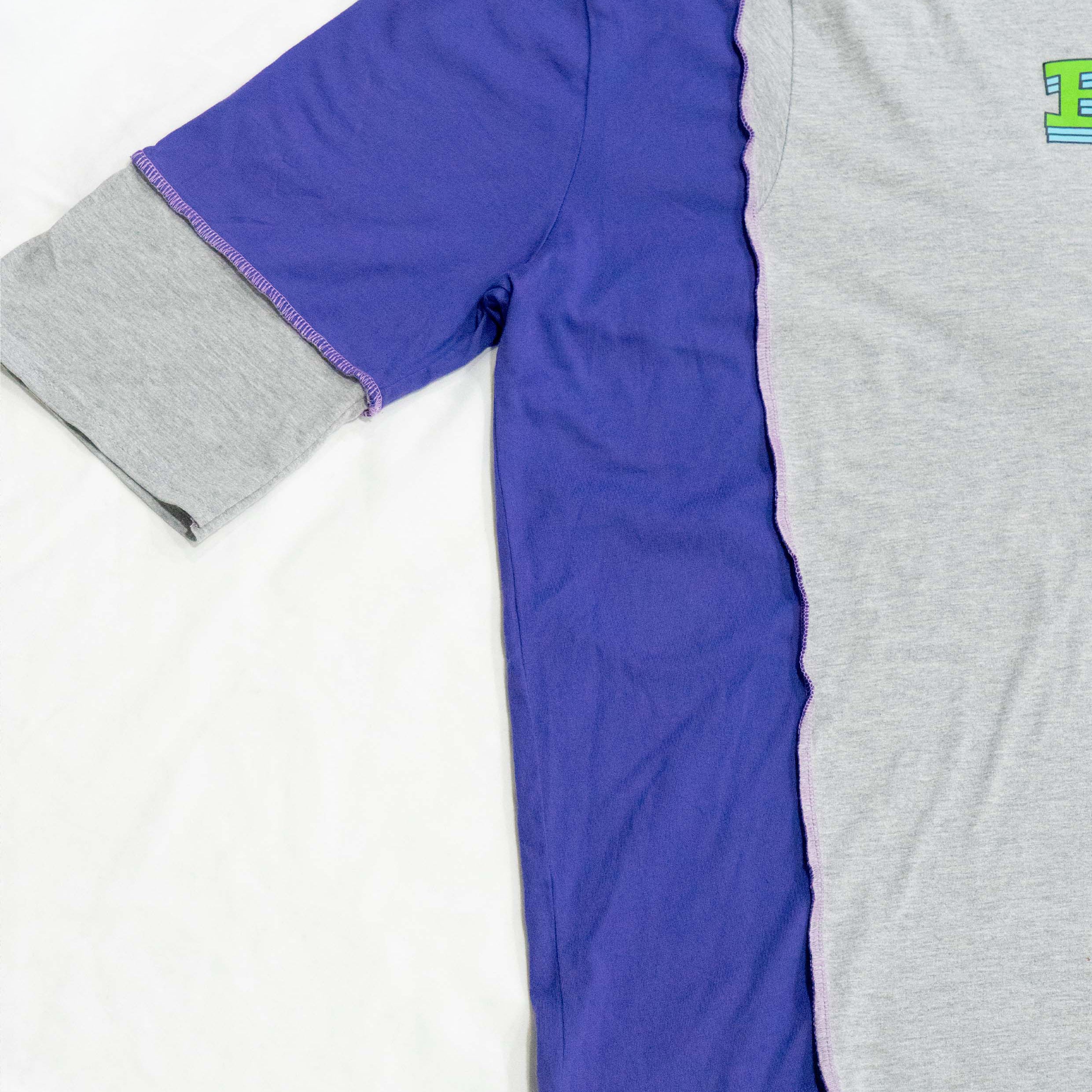 Reimagined upcycled tee - light grey & iris