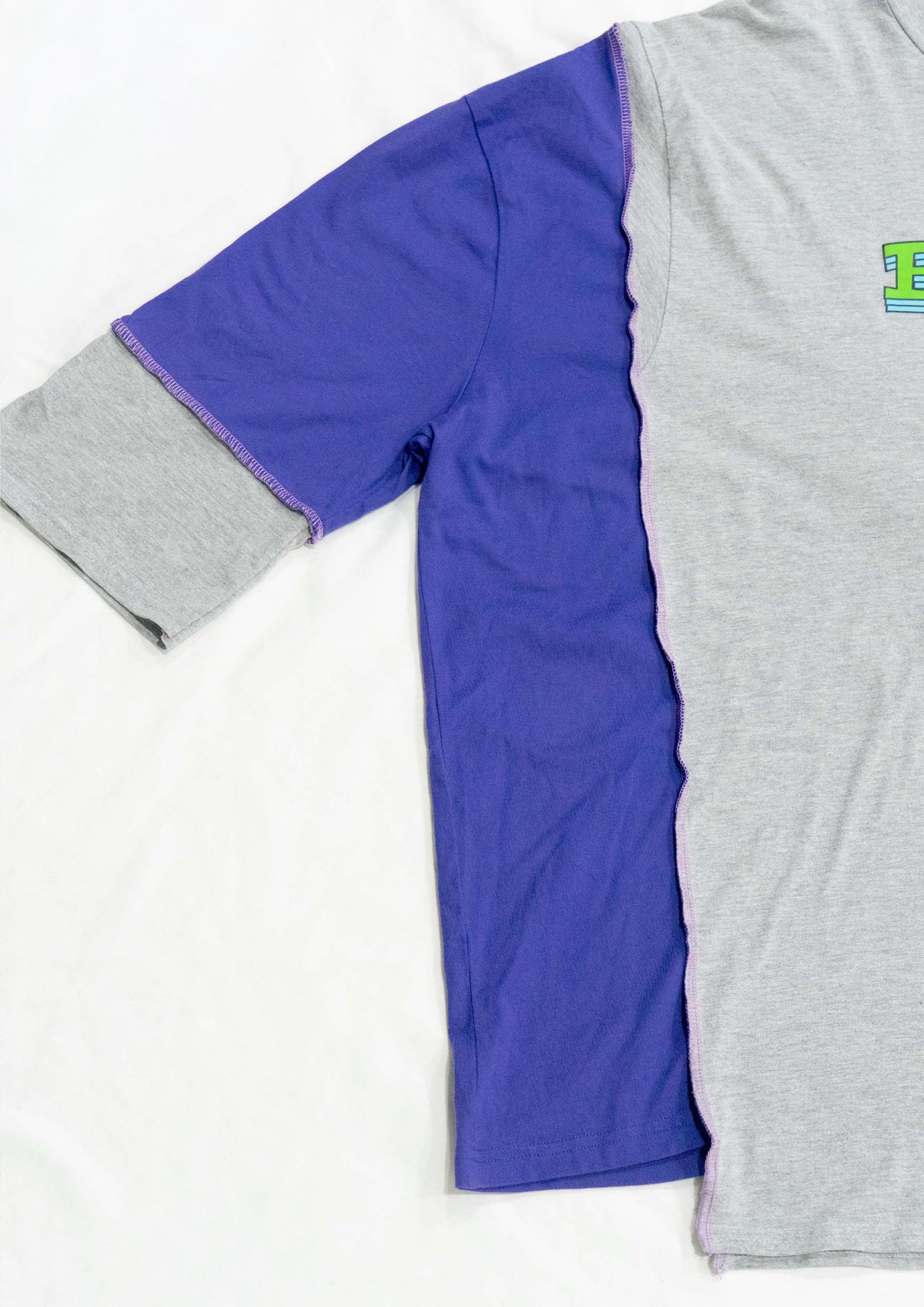 Reimagined upcycled tee - light grey & iris