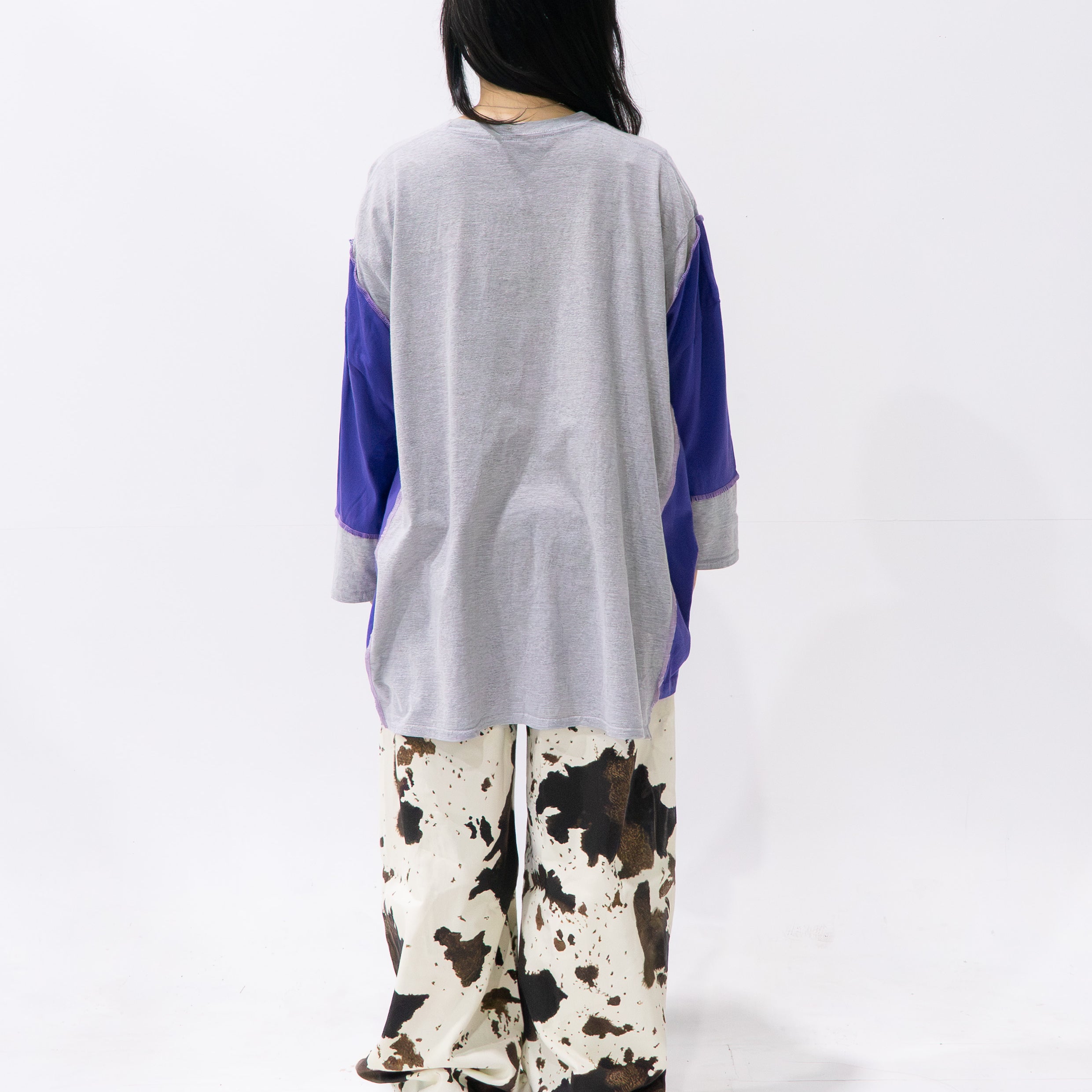 Reimagined upcycled tee - light grey & iris