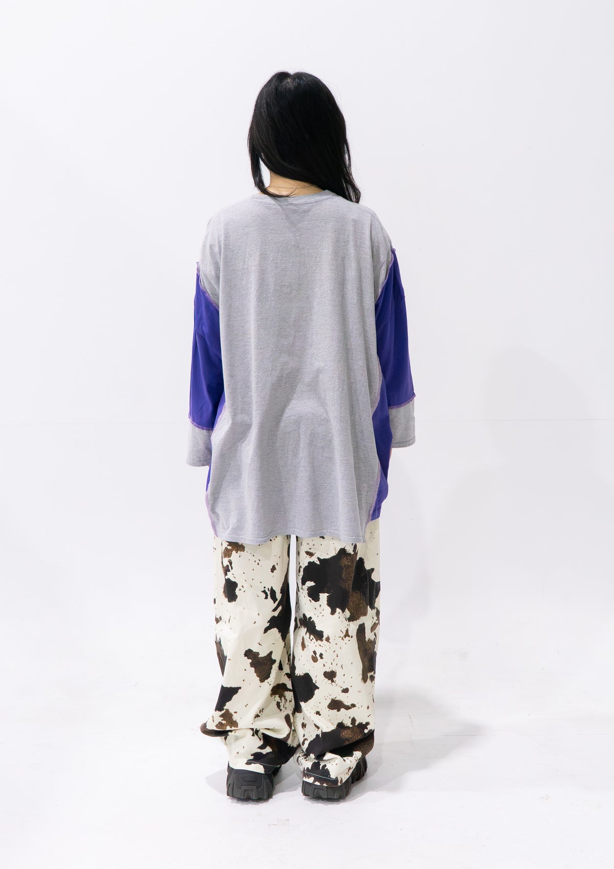 Reimagined upcycled tee - light grey & iris