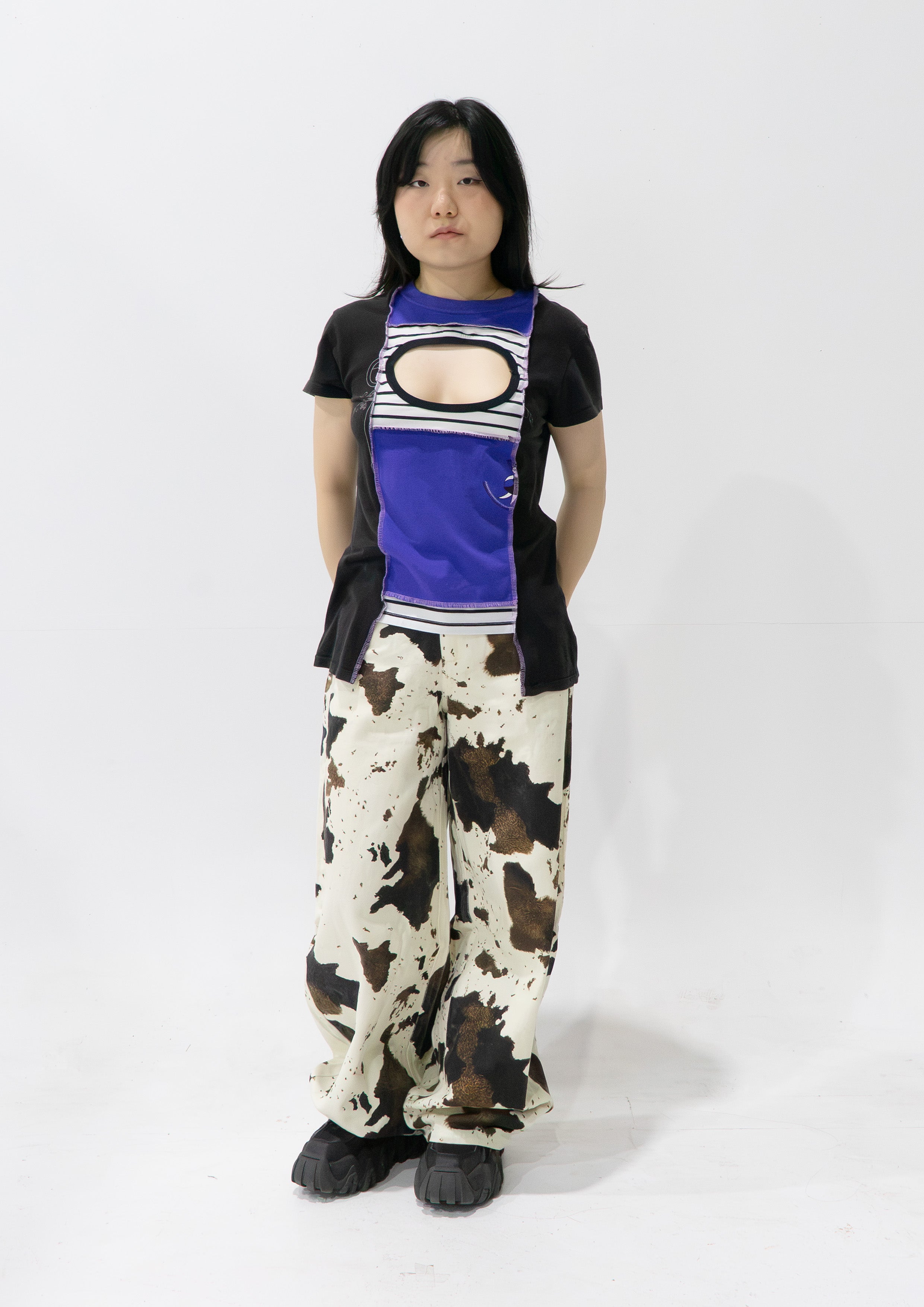 Reimagined upcycled tee - grey & purple