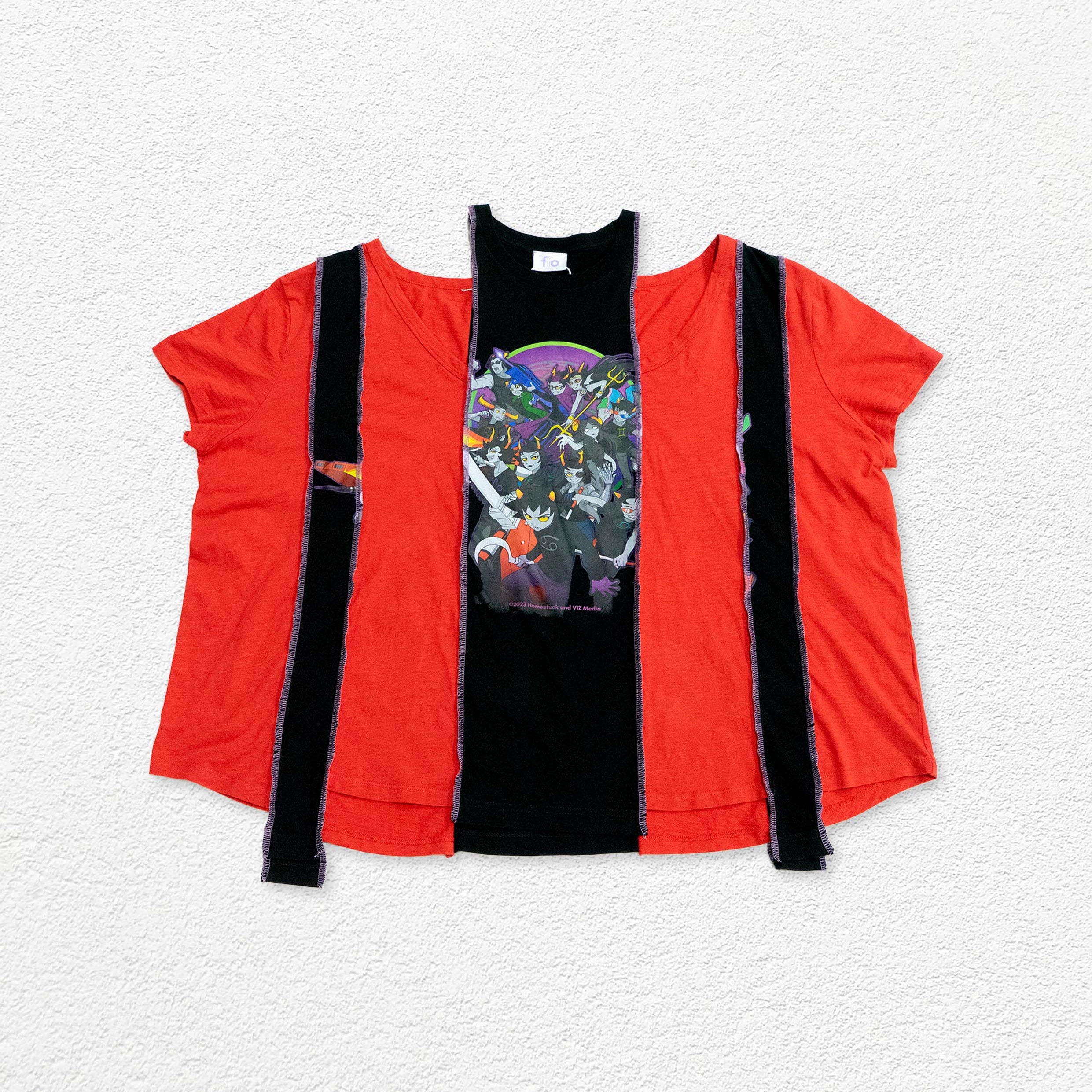 Reimagined upcycled tee - red & black