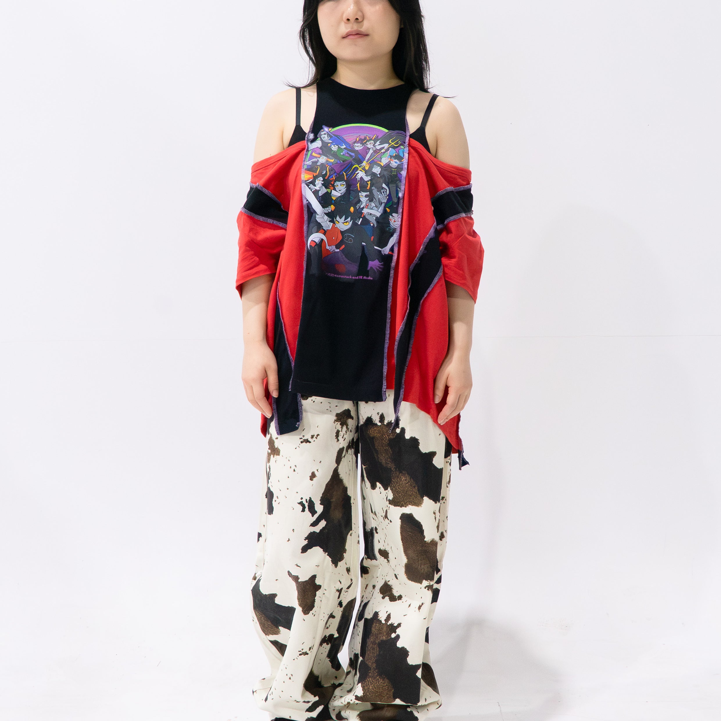 Reimagined upcycled tee - red & black