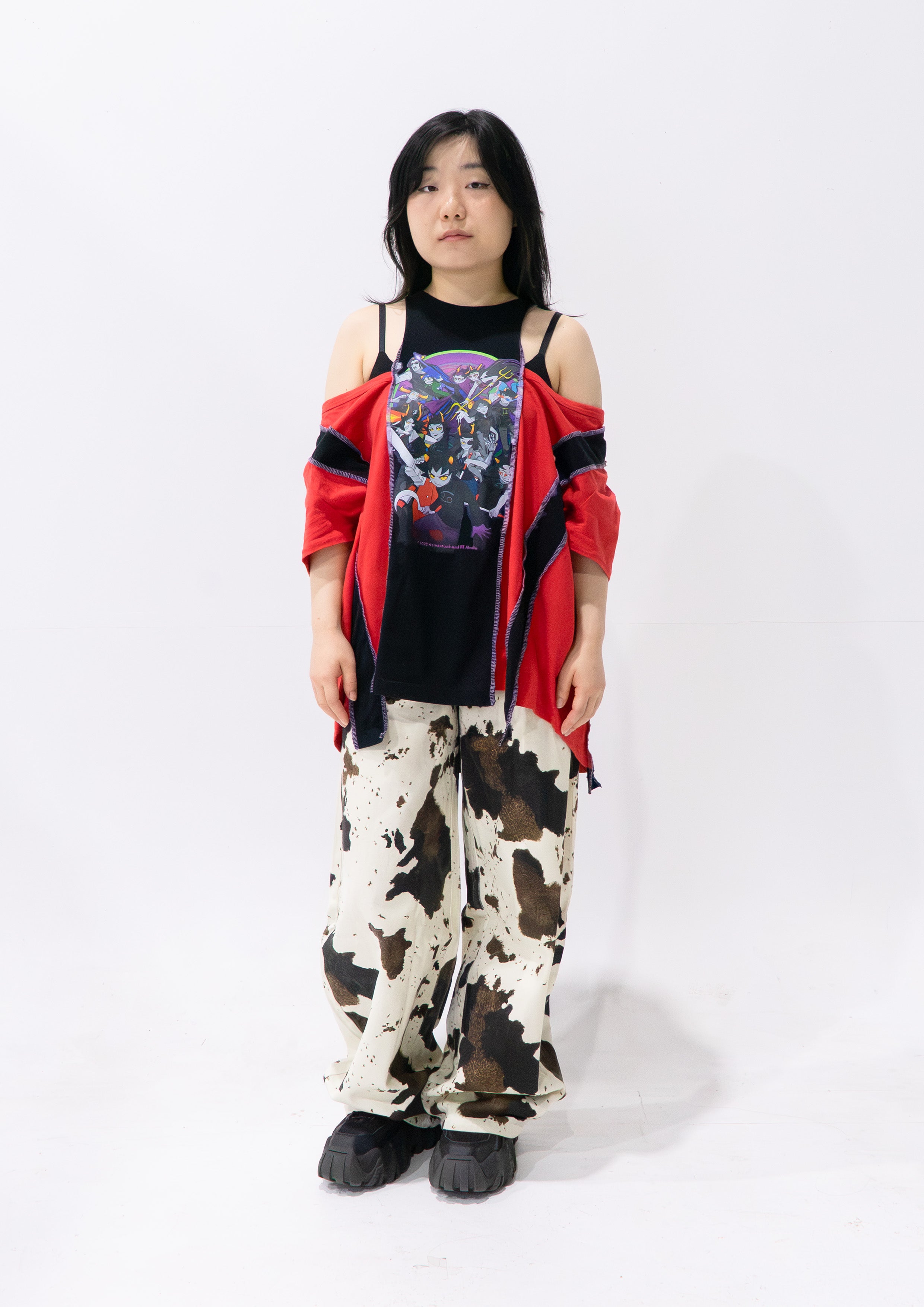 Reimagined upcycled tee - red & black