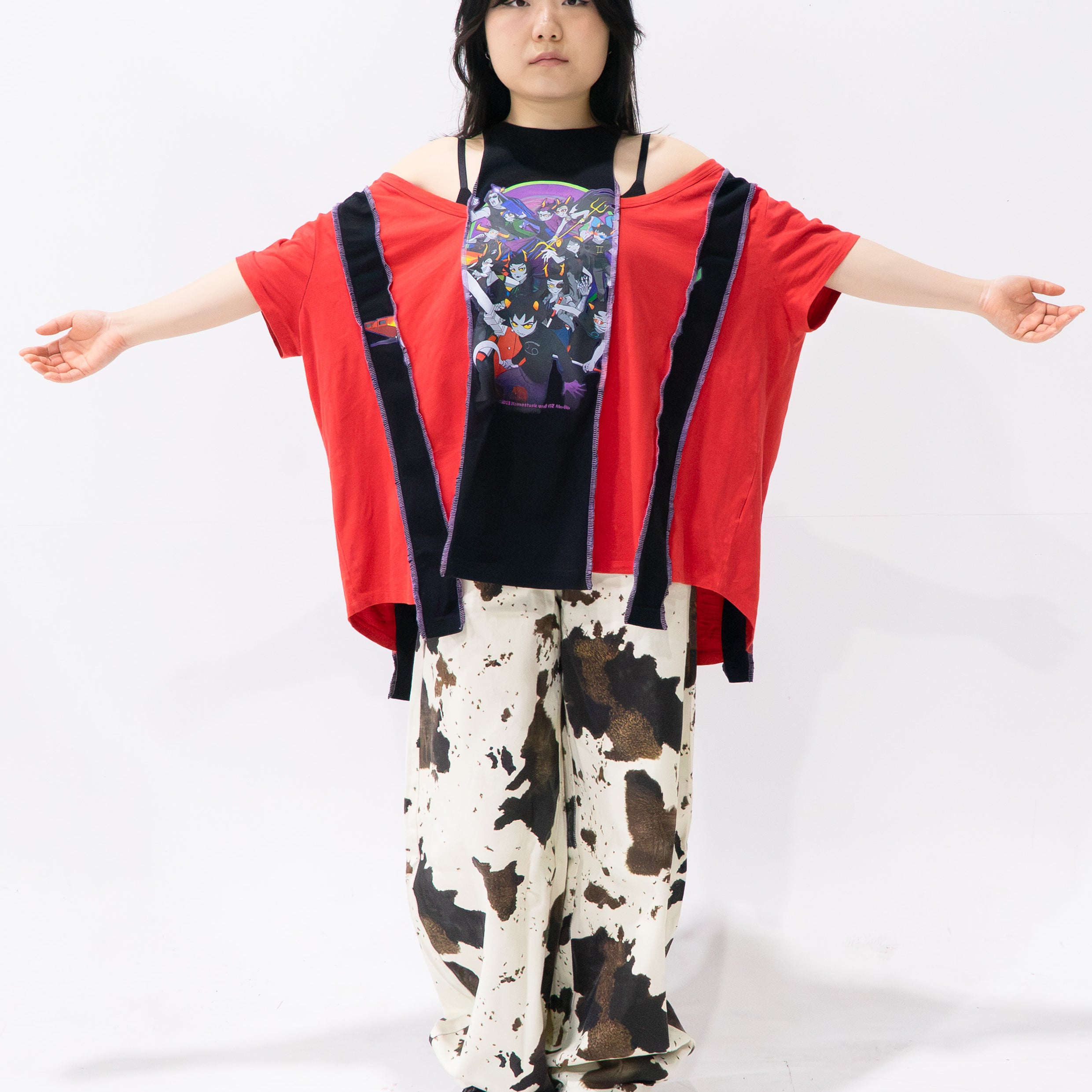 Reimagined upcycled tee - red & black
