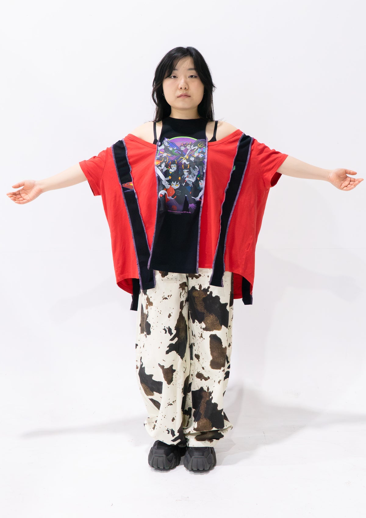 Reimagined upcycled tee - red & black