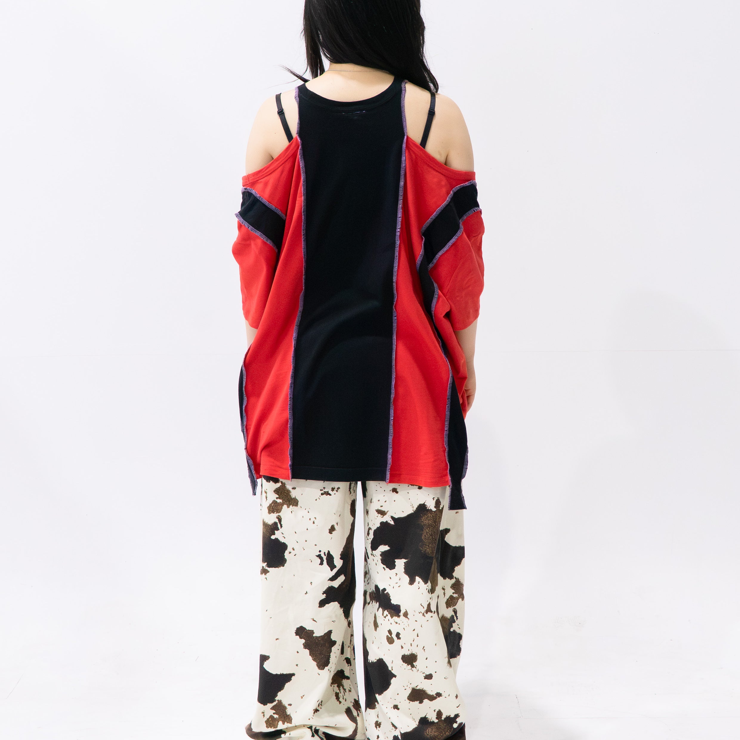 Reimagined upcycled tee - red & black